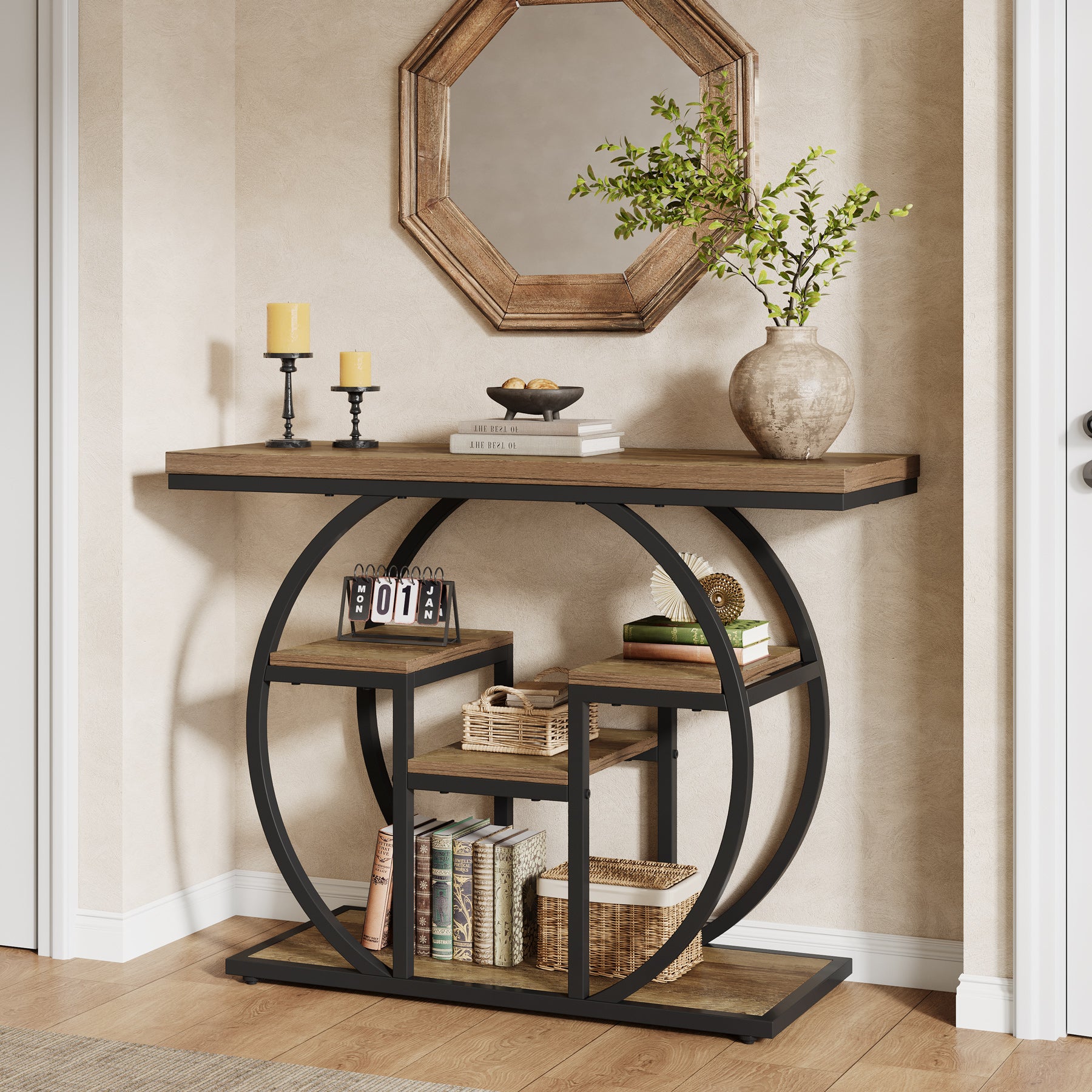 Tribesigns 41 Inch Industrial Console Table with Storage, 4 Tier Narrow Sofa Table for Entryway Living Room