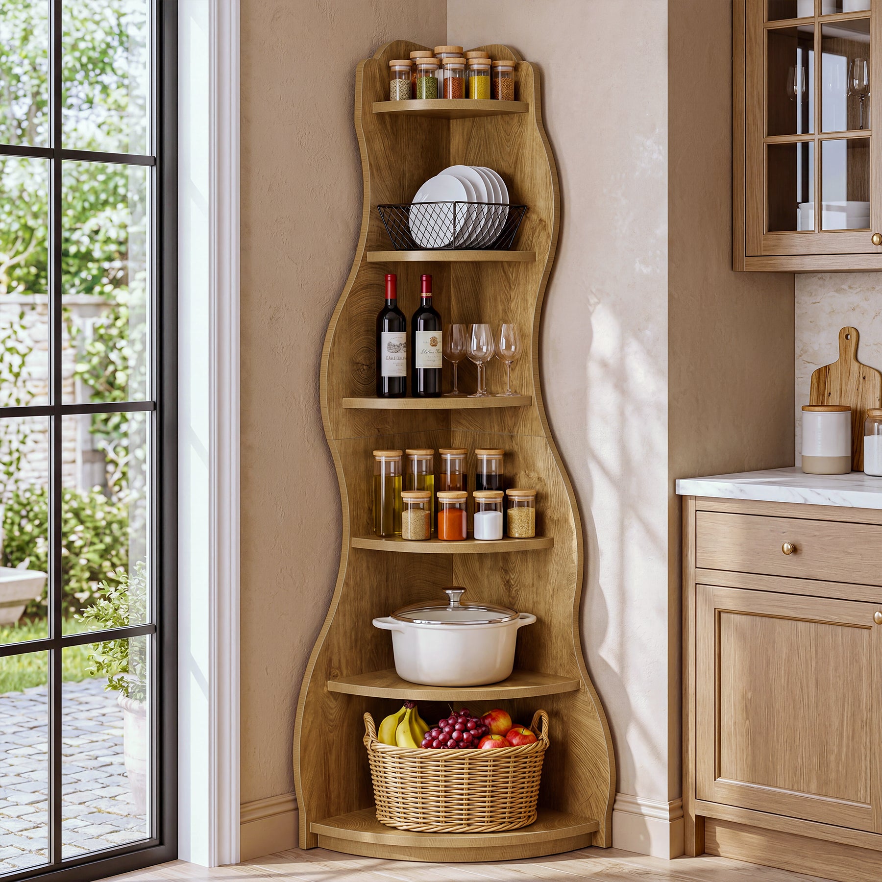 Tribesigns 68.9-Inch Wavy Corner Shelf, 6-Tier Bookcase for Small Spaces