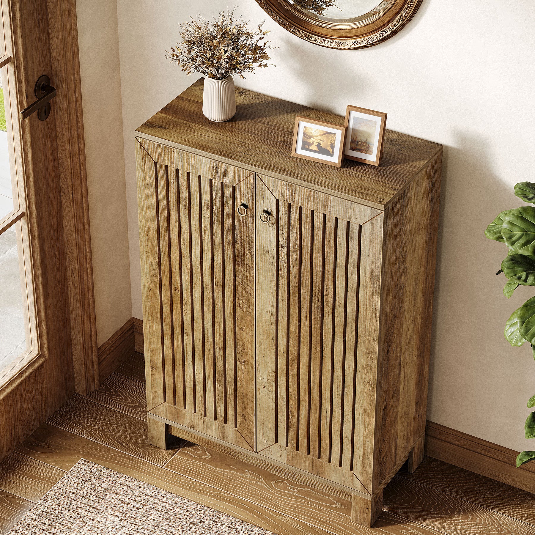 Tribesigns 43.3-Inch Shoe Cabinet with 5-Tier Storage, Wooden Entryway Organizer for Up to 24 Pairs