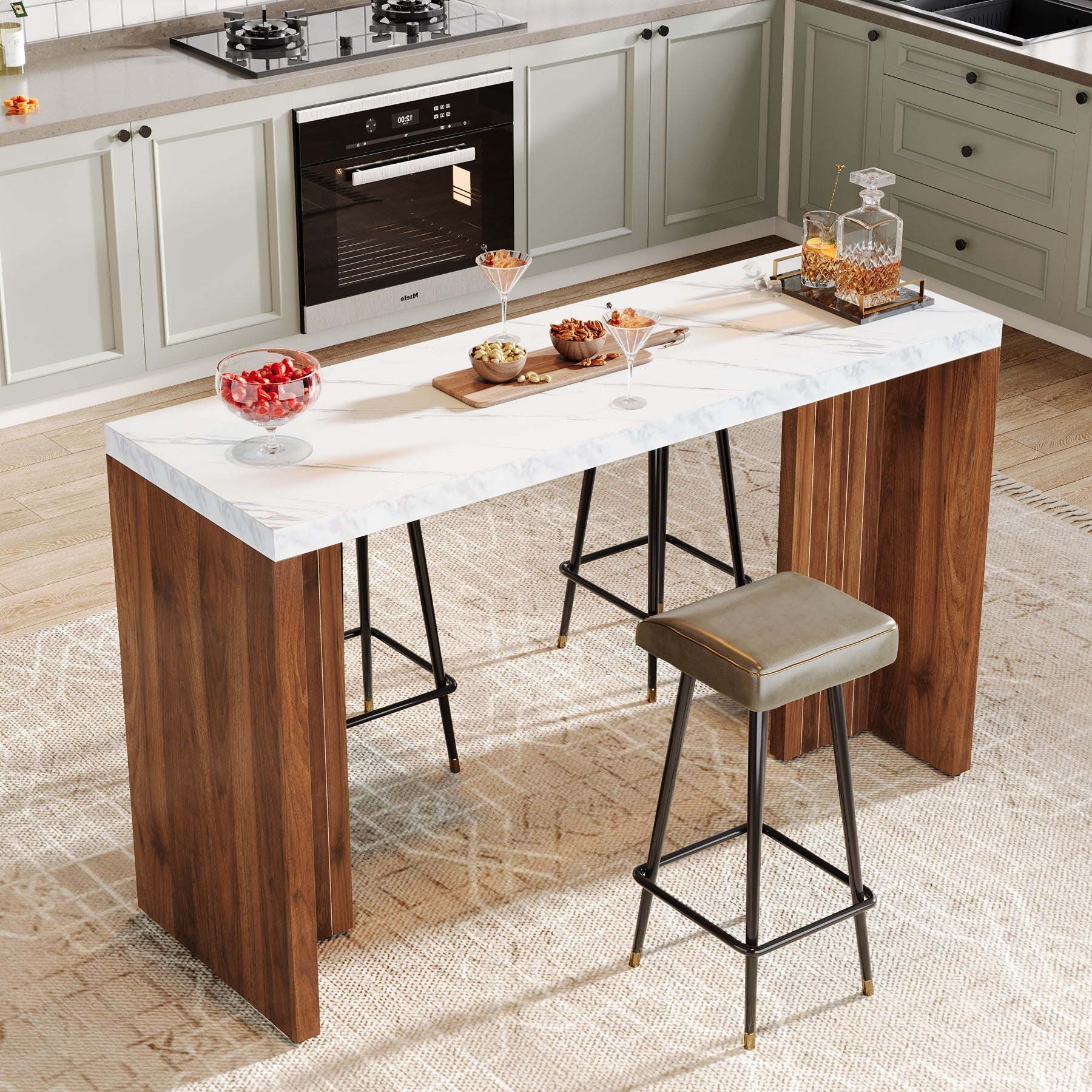 Tribesigns 55.12-Inch Bar Table with Faux Marble Top, Counter Height Pub Table for Kitchen