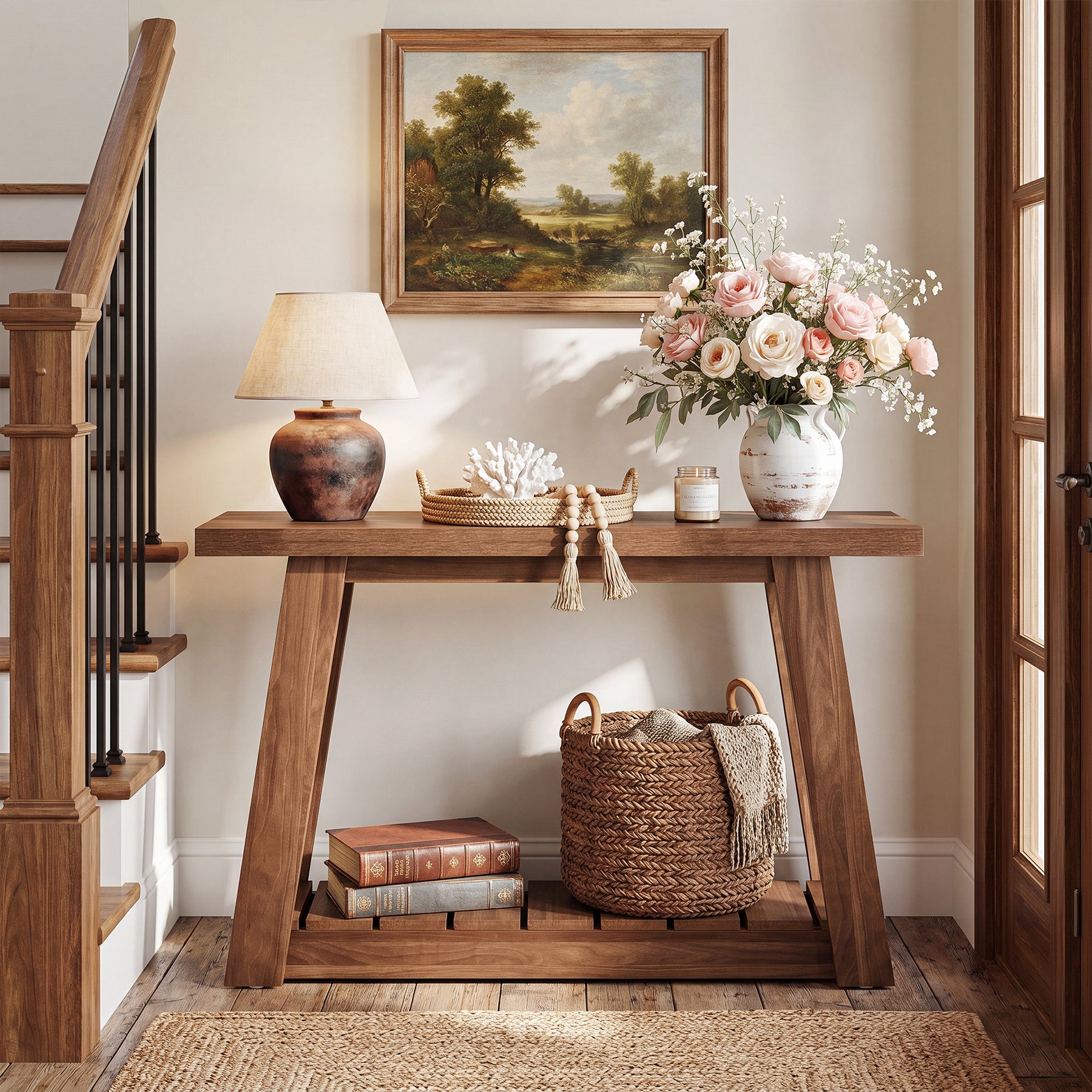 Tribesigns 41.3-Inch 2-Tier Wood Console Table, Narrow Entryway Storage Sofa Table with Open Shelves for Living Room and Hallway