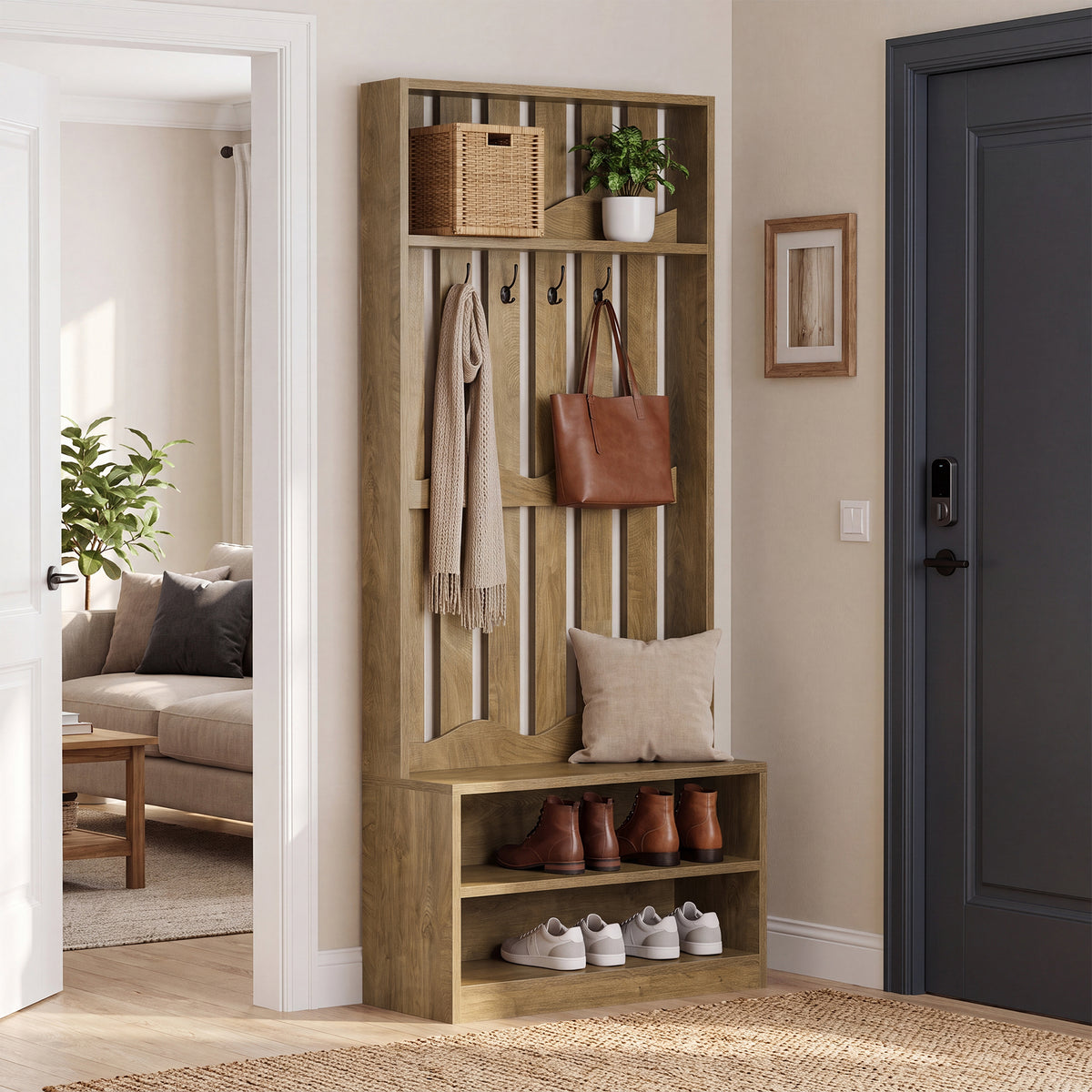 Tribesigns 31.5-Inch Coat Rack with Bench and Shoe Storage, 4-in-1 Hall Tree for Hallway