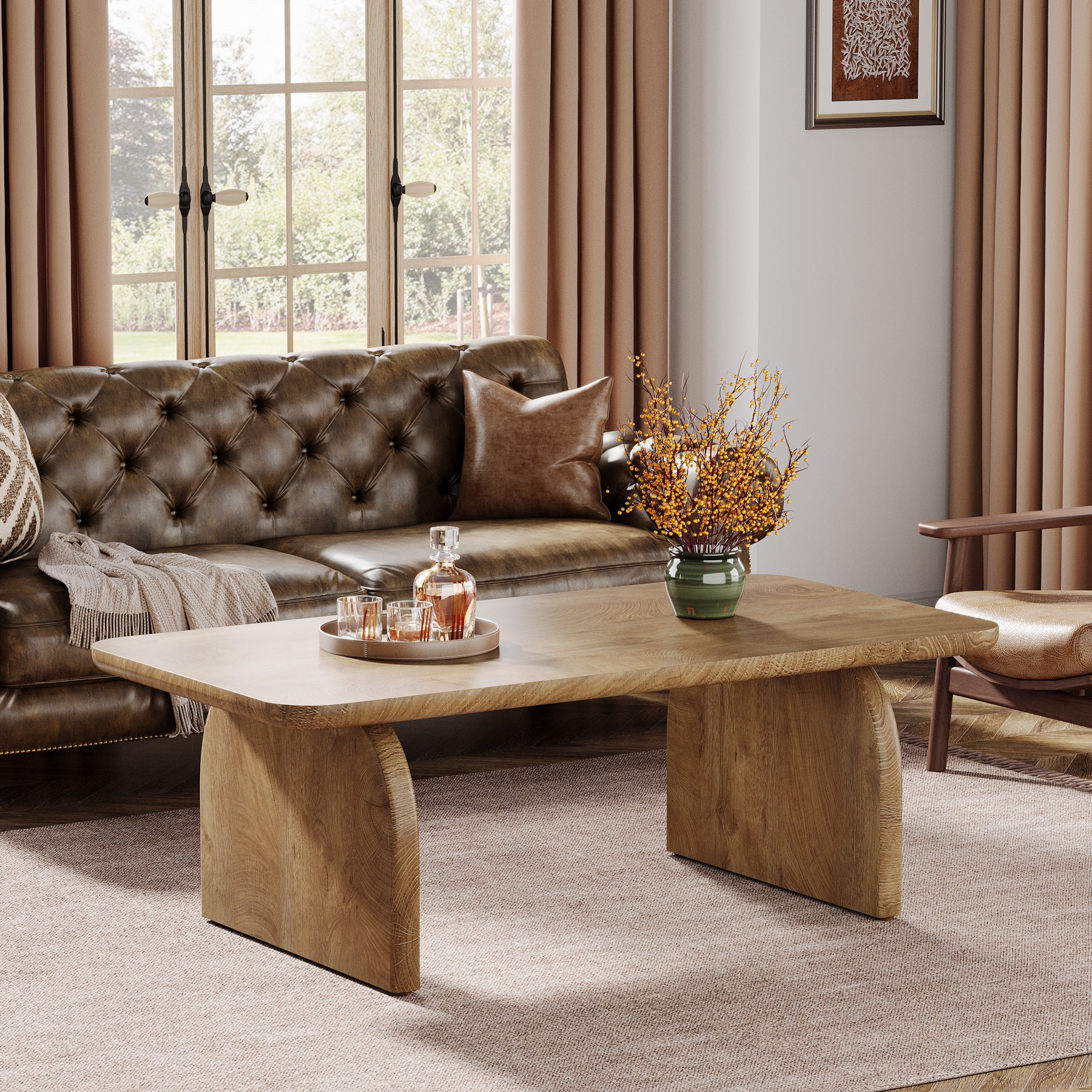 47 Inch Wood Rectangular Coffee Table, Living Room Table
