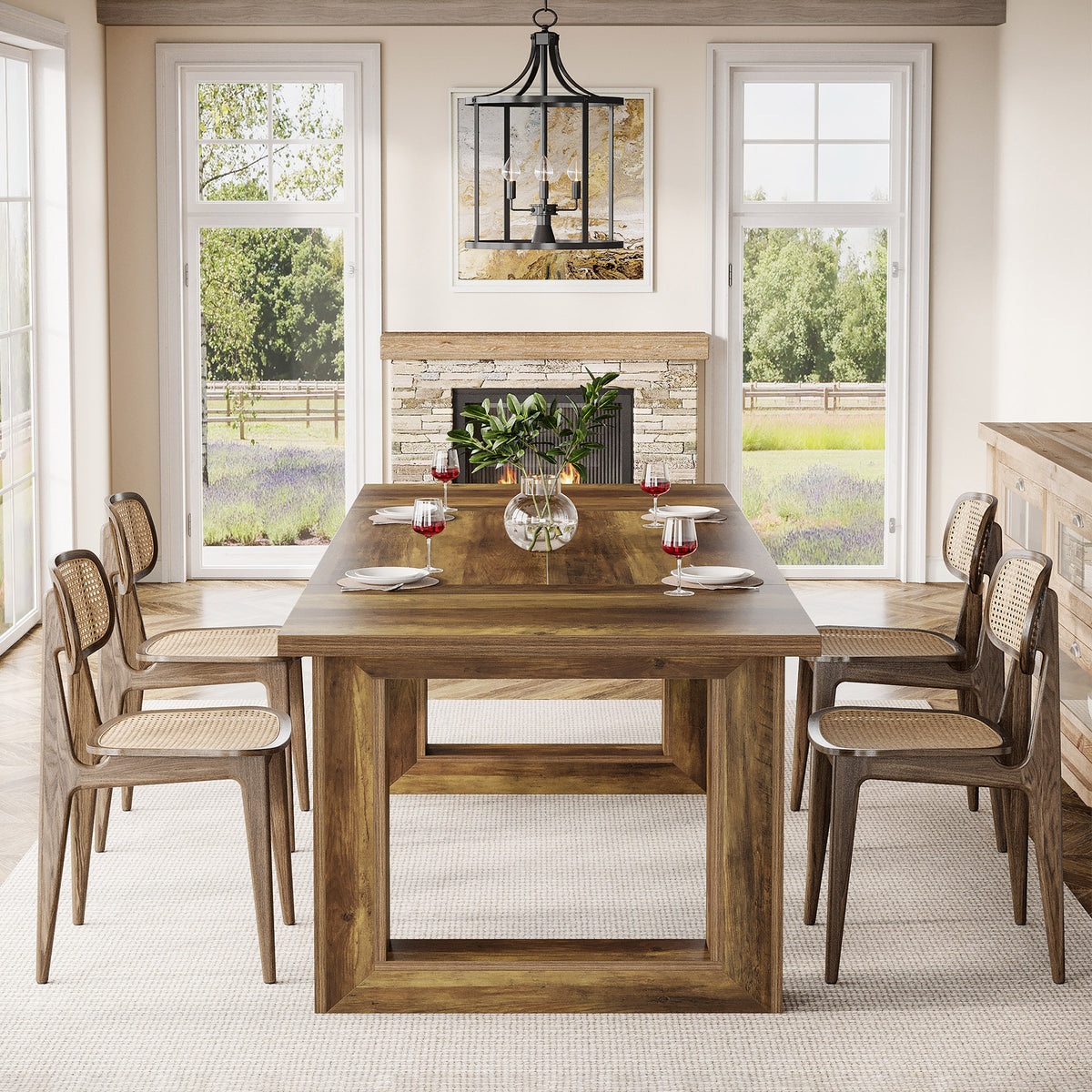 63 Inch Rectangular Dining Table for 4-6, Modern Kitchen Table with Square Base for Dining Room