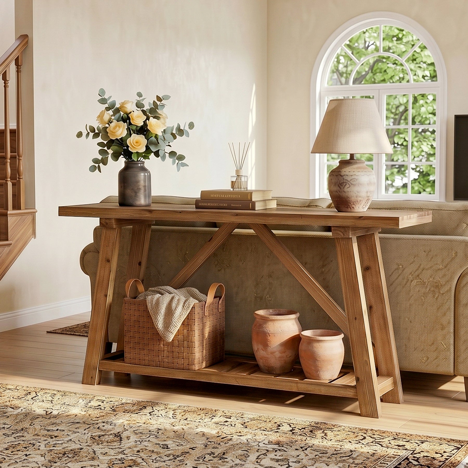Tribesigns 62.99-Inch Solid Wood Console Table, Narrow Design with Storage Shelf for Entryway Living Room and Hallway