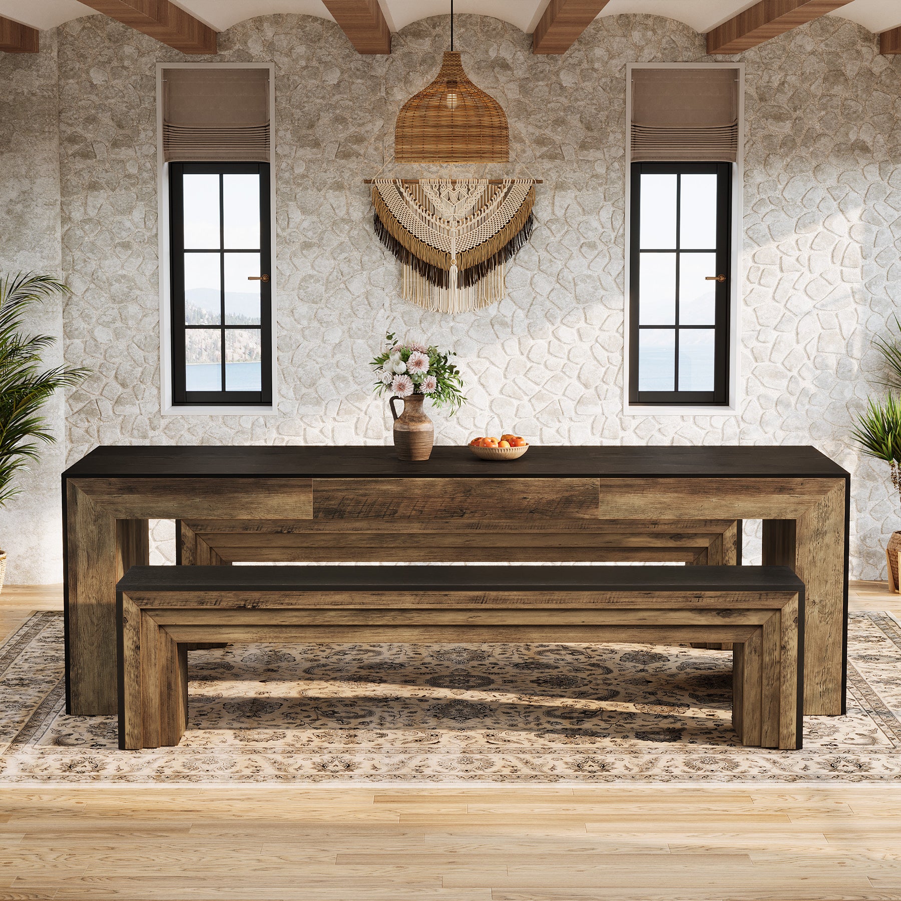 70.9 Inch Extra Long Dining Bench, Farmhouse Wooden Kitchen Bench with 440 lb Capacity for Dining Room