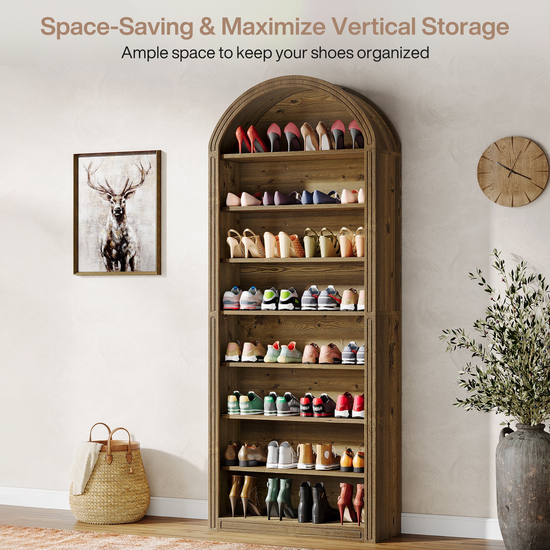 Tribesigns 8-Tier Shoe Storage Cabinet, Tall Wooden Shoe Rack for Entryway
