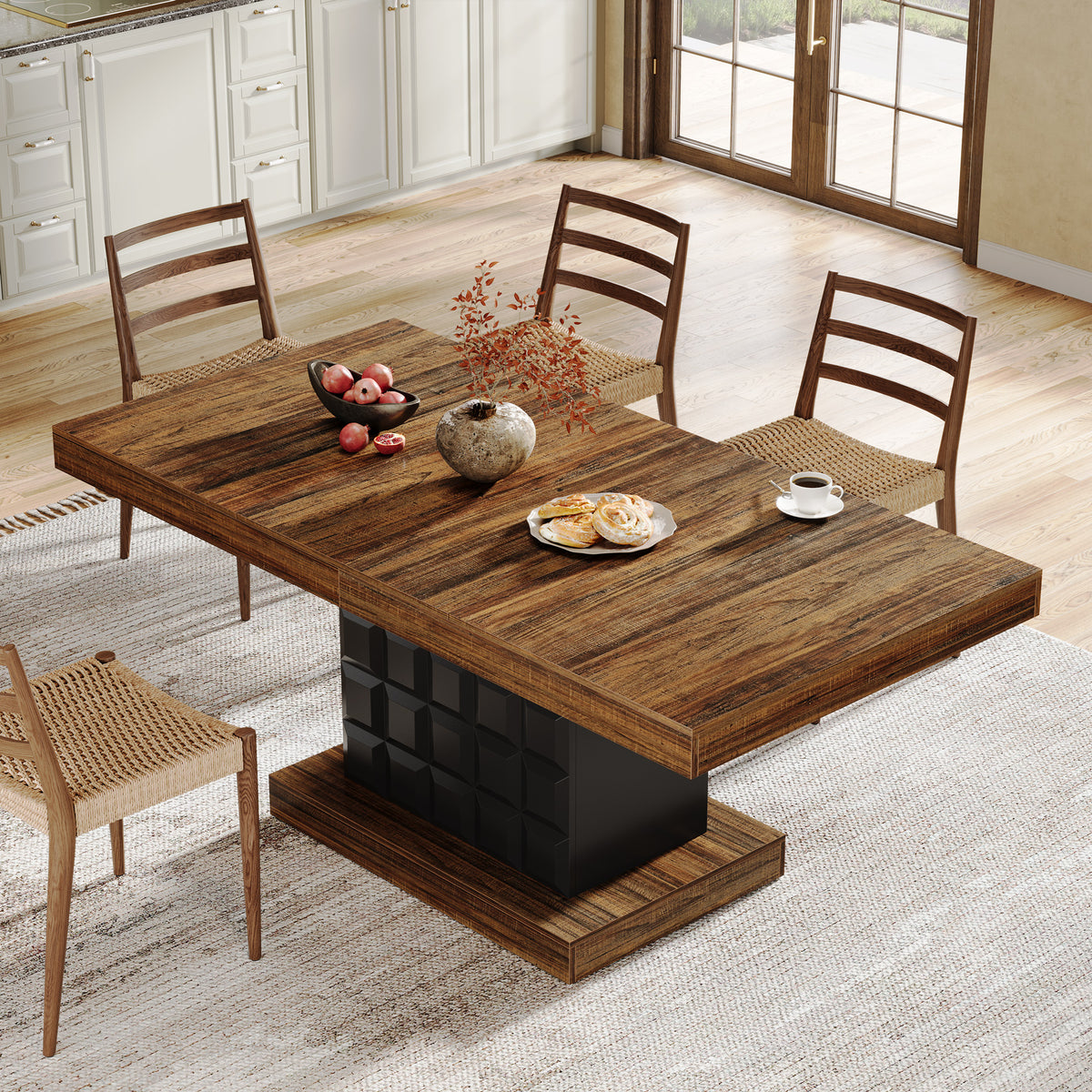 Tribesigns 63 Inch Rectangular Dining Table for 4-6, Modern Farmhouse Kitchen Table with Geometric Pedestal Base