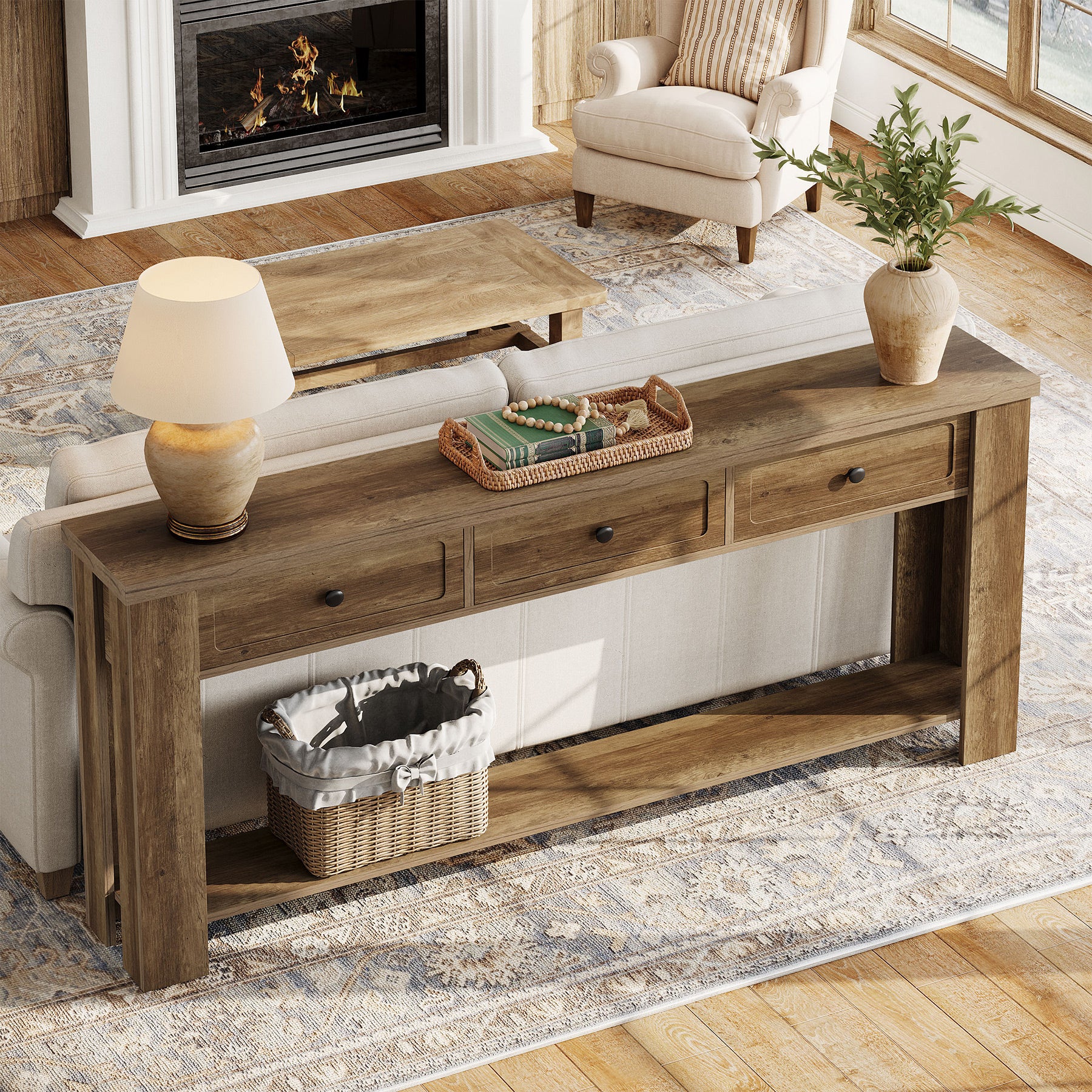 70.9-Inch Console Table with 3 Drawers, Narrow Farmhouse Sofa Table for Hallway