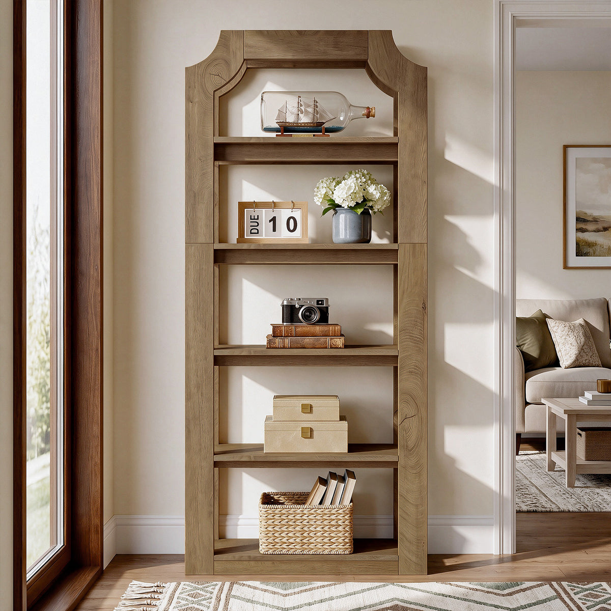 Tribesigns 70 Inch Tall 5-Tier Bookshelf with 31.5 Inch Wide Shelves, Farmhouse Bookcase for Living Room and Office