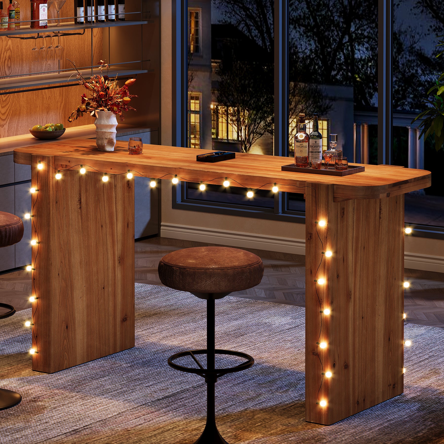 Tribesigns 63-Inch Solid Wood Bar Table, Counter Height Pub Table for Kitchen and Dining Room