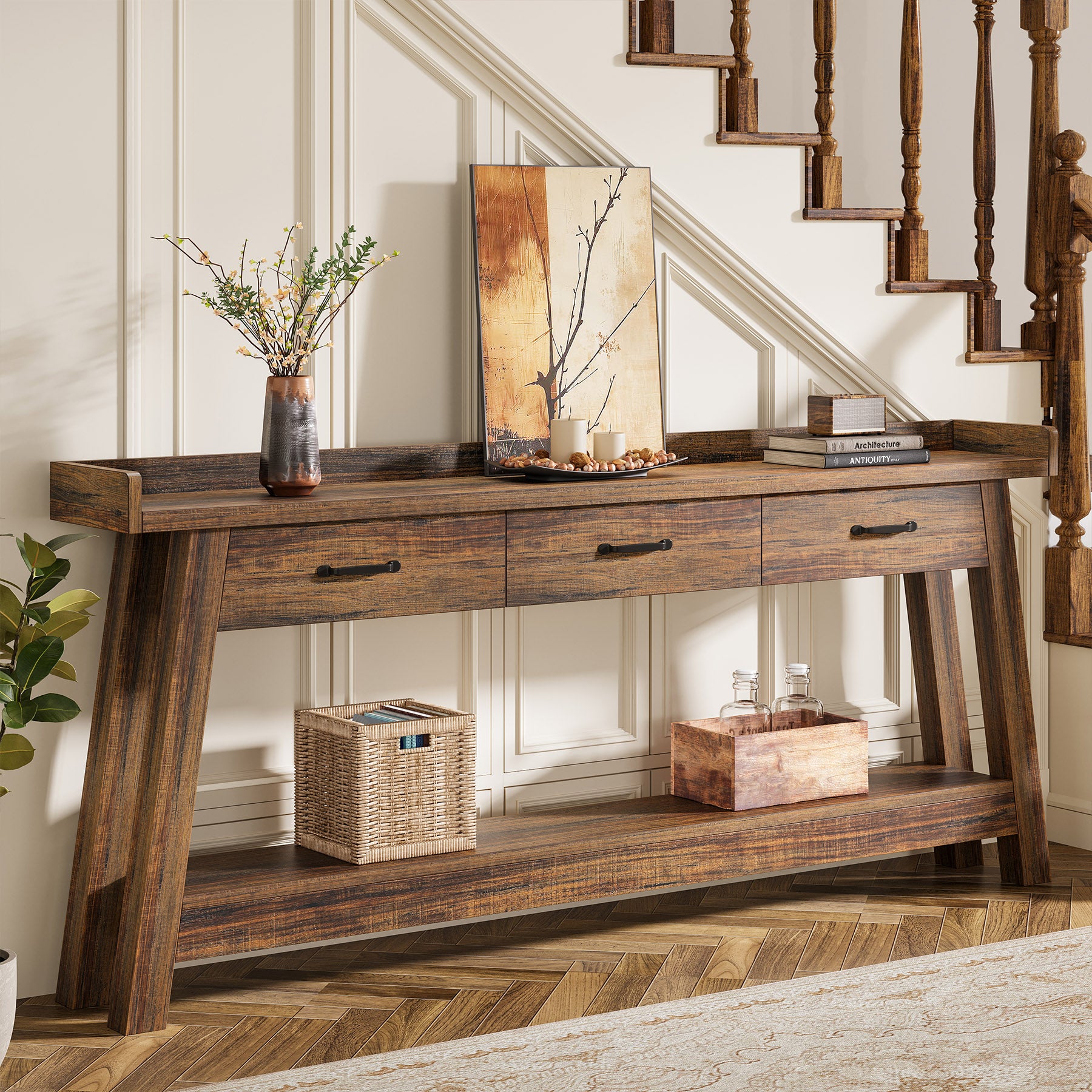Tribesigns 70.9 Inch Extra Long Console Table with 3 Drawers, 2-Tier Sofa Table for Living Room