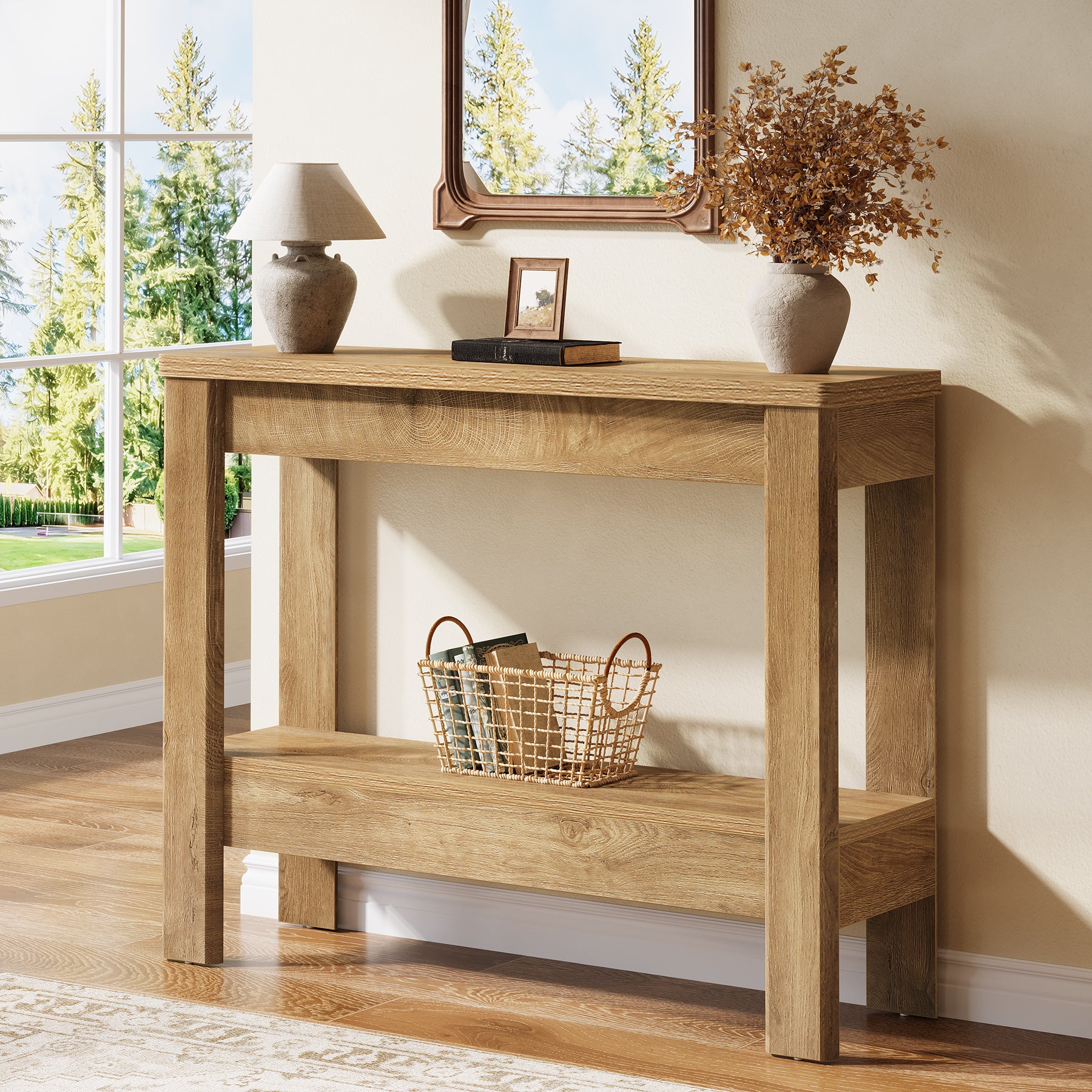 41.34-Inch Farmhouse Console Table with Storage Shelf, Narrow Sofa Table for Entryway