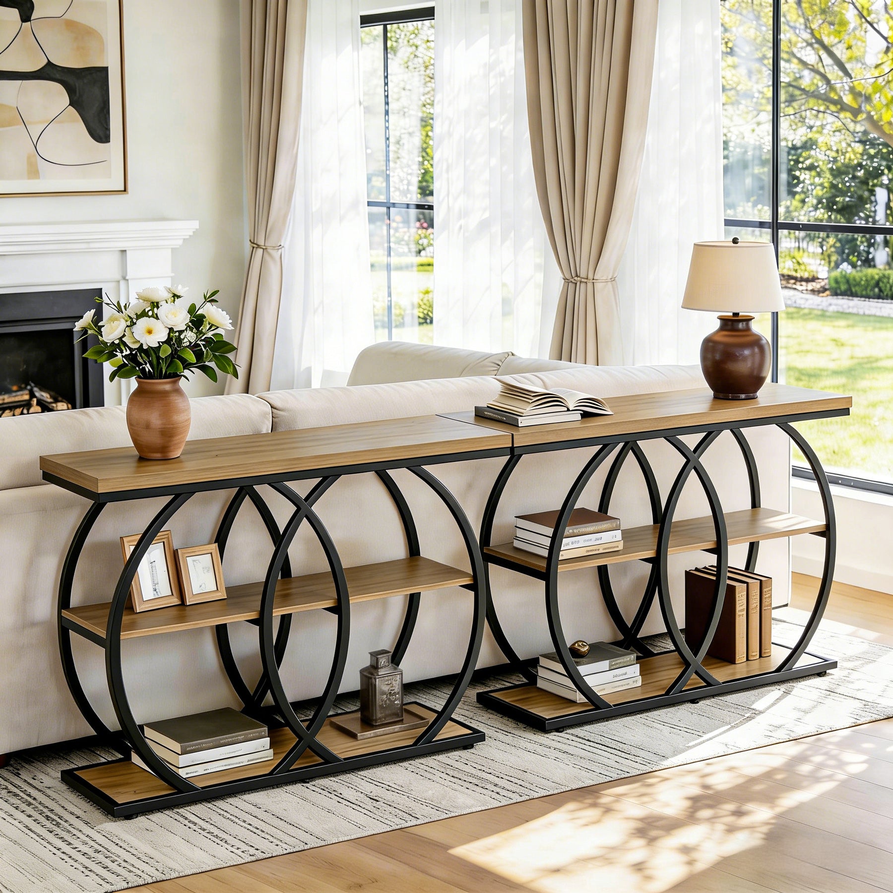 41.3" Industrial Console Table with 3-Tier Storage, Entryway Table for Living Room Hallway Foyer