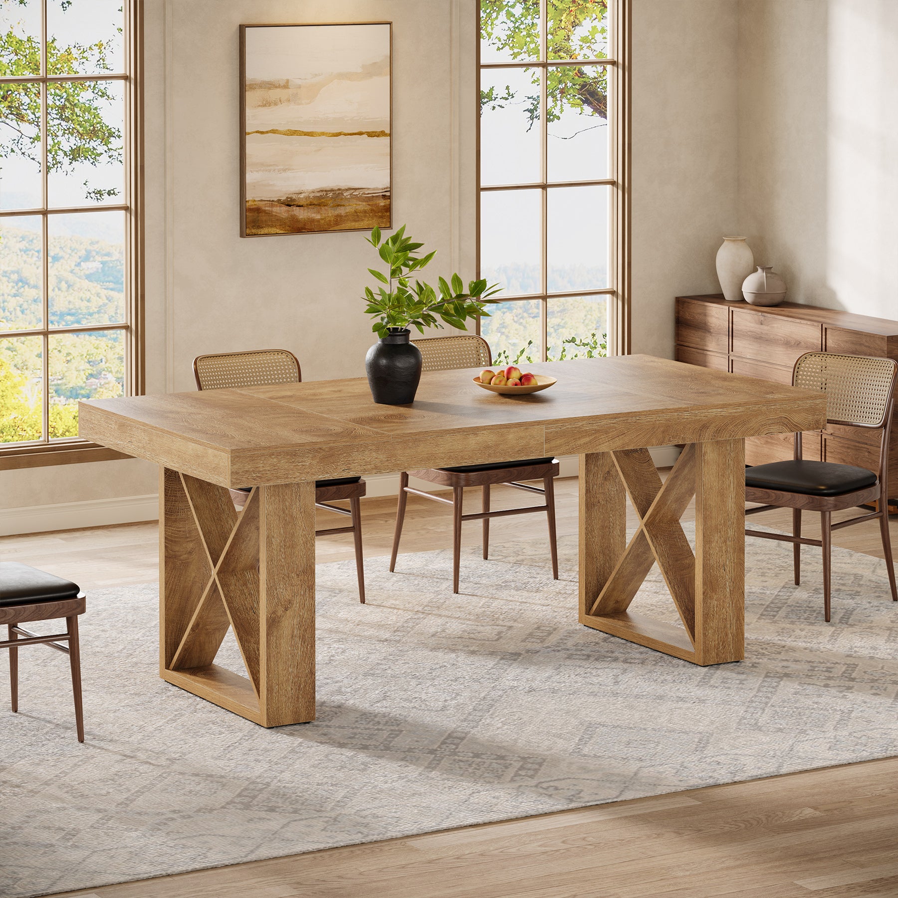 63 Inch Dining Table for 4 People, Farmhouse Kitchen Table with Thick Top for Dining Room Living Room