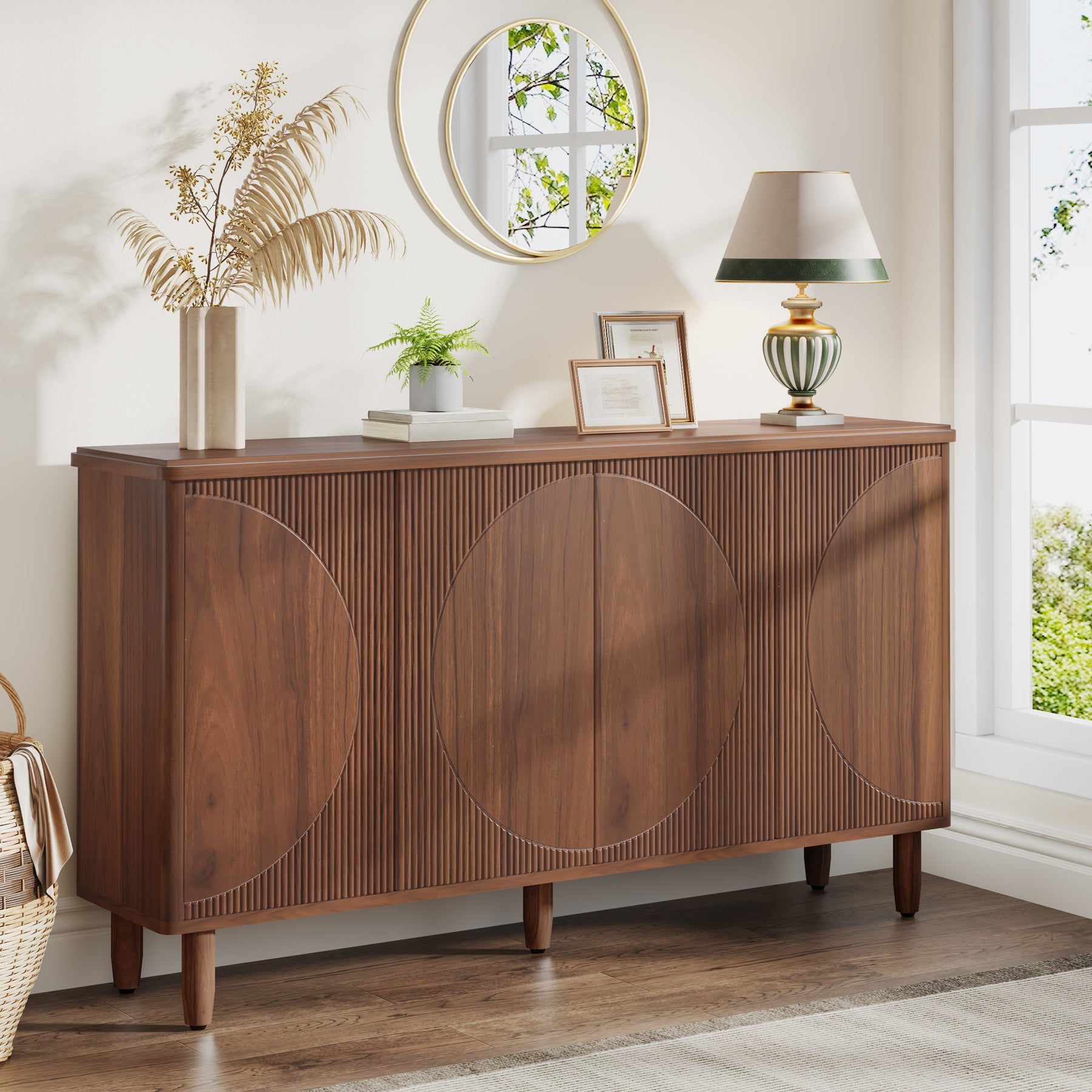 Tribesigns 59.4-Inch Modern Buffet Cabinet with Doors and 4-Tier Inner Shelves, Sideboard Storage Cabinet for Living Room Kitchen and Dining Room