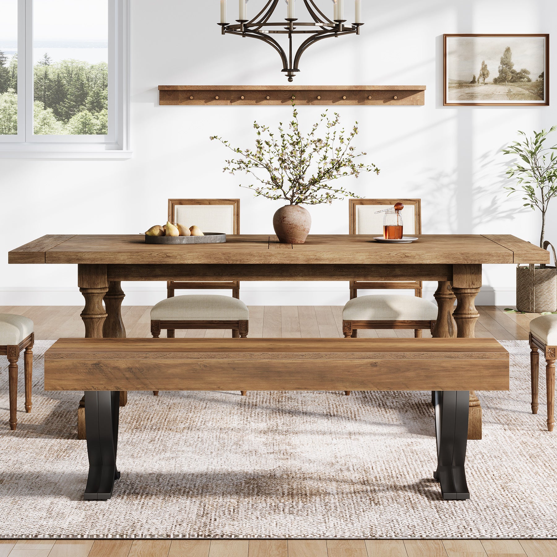 Tribesigns 55" Dining Bench, Farmhouse Bench with X-Legs for Dining Room