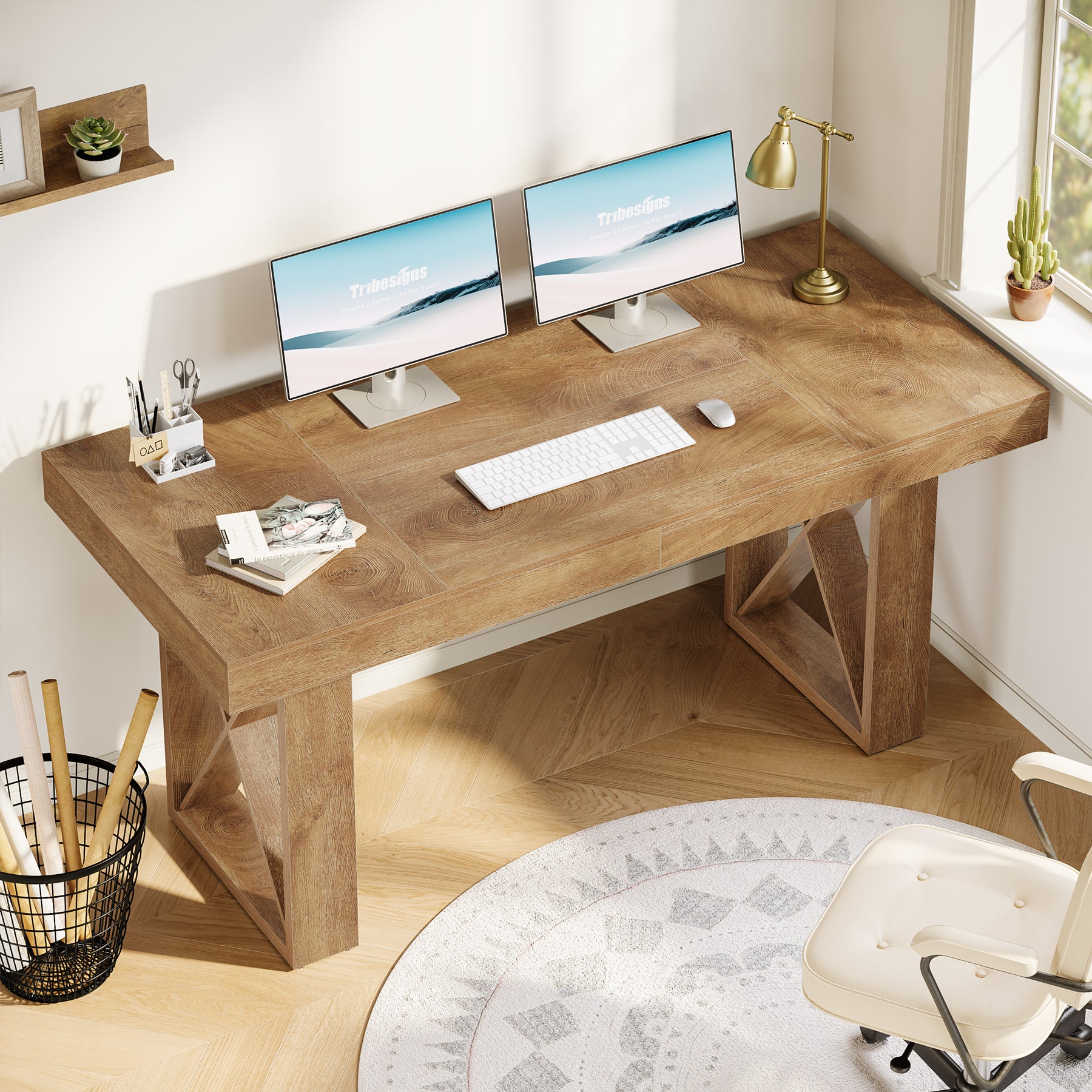 63 Inch Computer Desk with Thick Desktop, Writing Workstation for Home Office Study Room