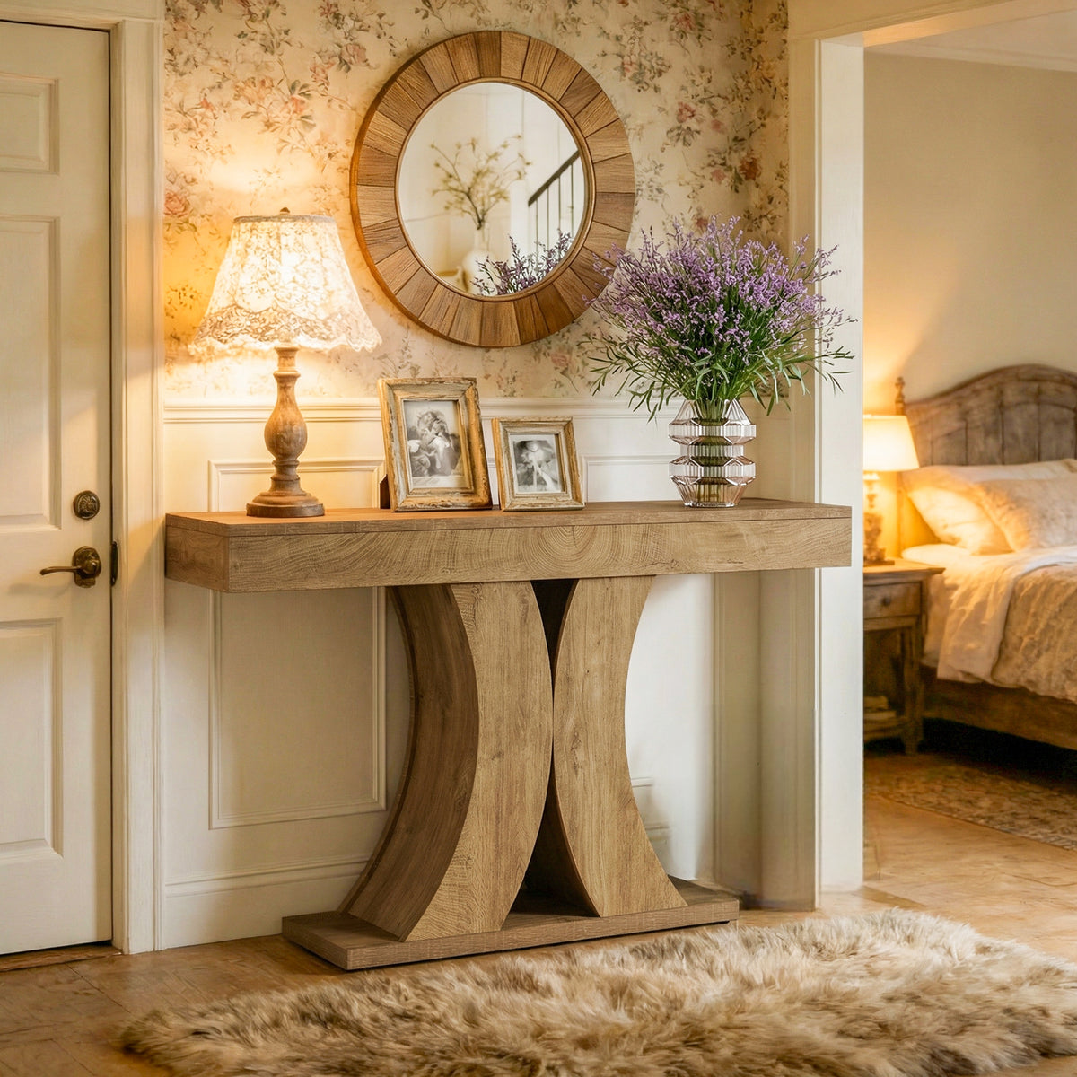 Tribesigns 59" Farmhouse Console Table with Double-Arch X-Frame, Narrow Sofa Table for Entryway