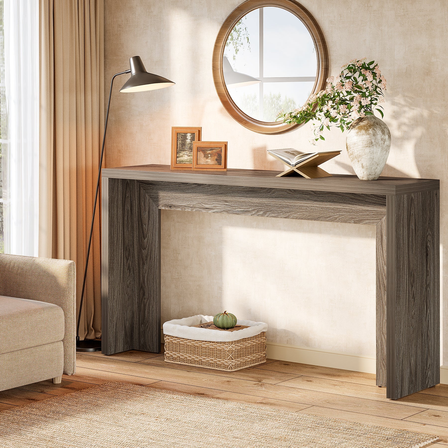 Tribesigns 55-Inch Farmhouse Console Table with Storage, Narrow Wooden Entryway Sofa Table
