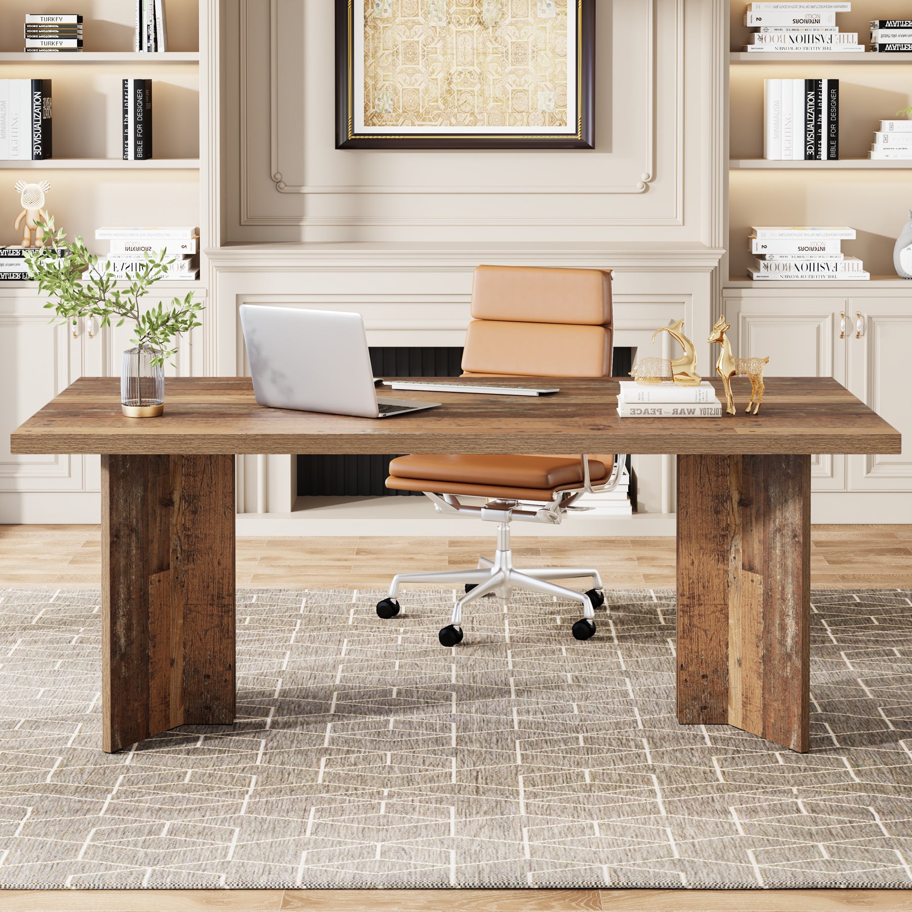 63" Wood Executive Desk, Farmhouse Computer Desk with Large Tabletop