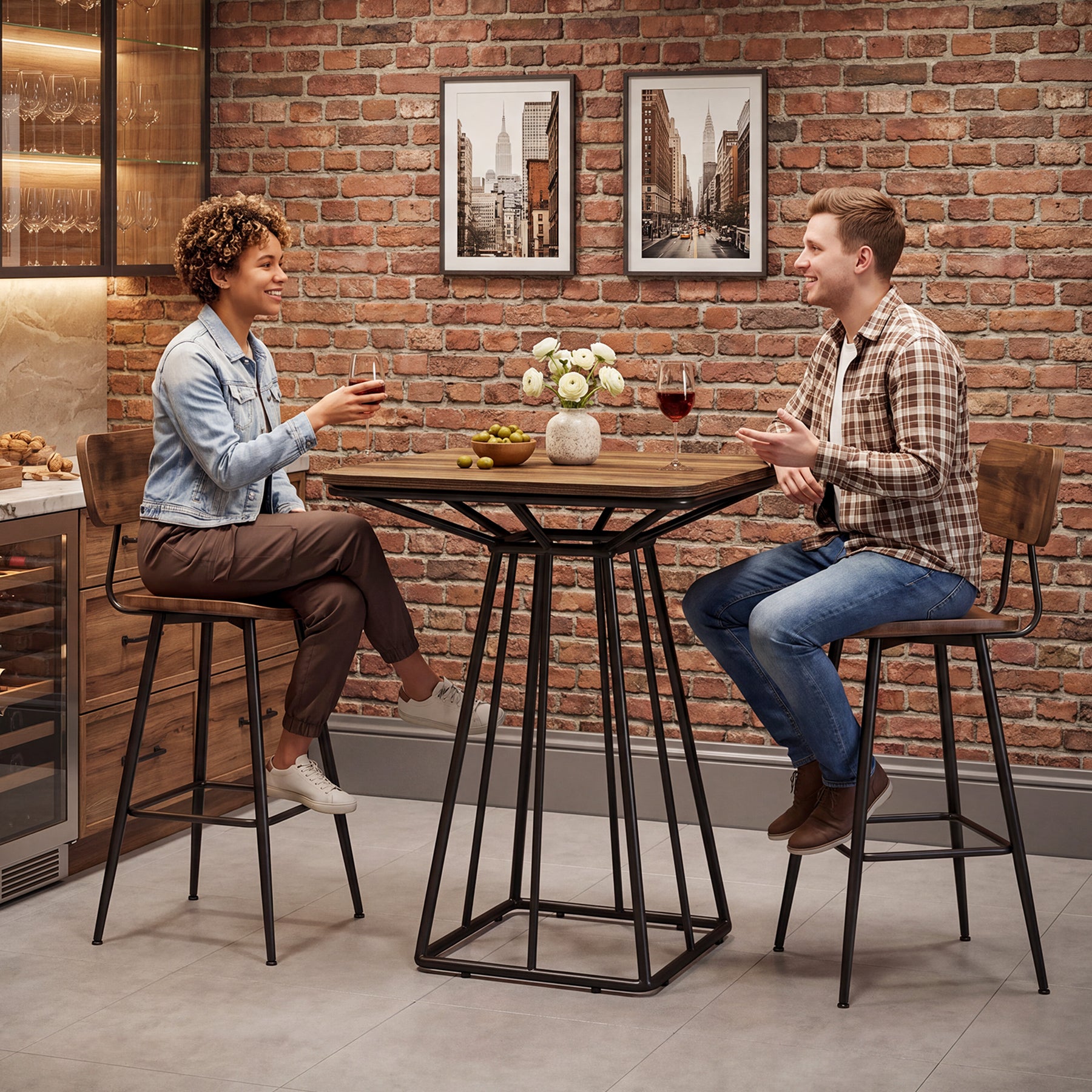 Tribesigns 31.5 Inch Square Bar Table, Geometric Pedestal Base for Kitchen Dining and Bistro Spaces