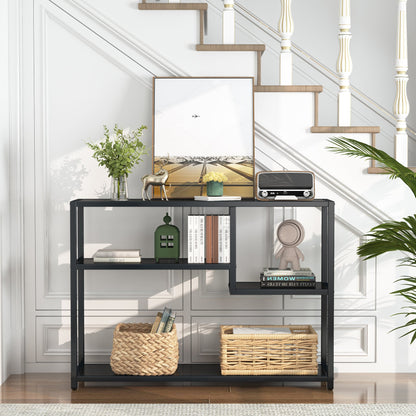 Console Table, Small Black Entryway Table with Storage Shelves Tribesigns