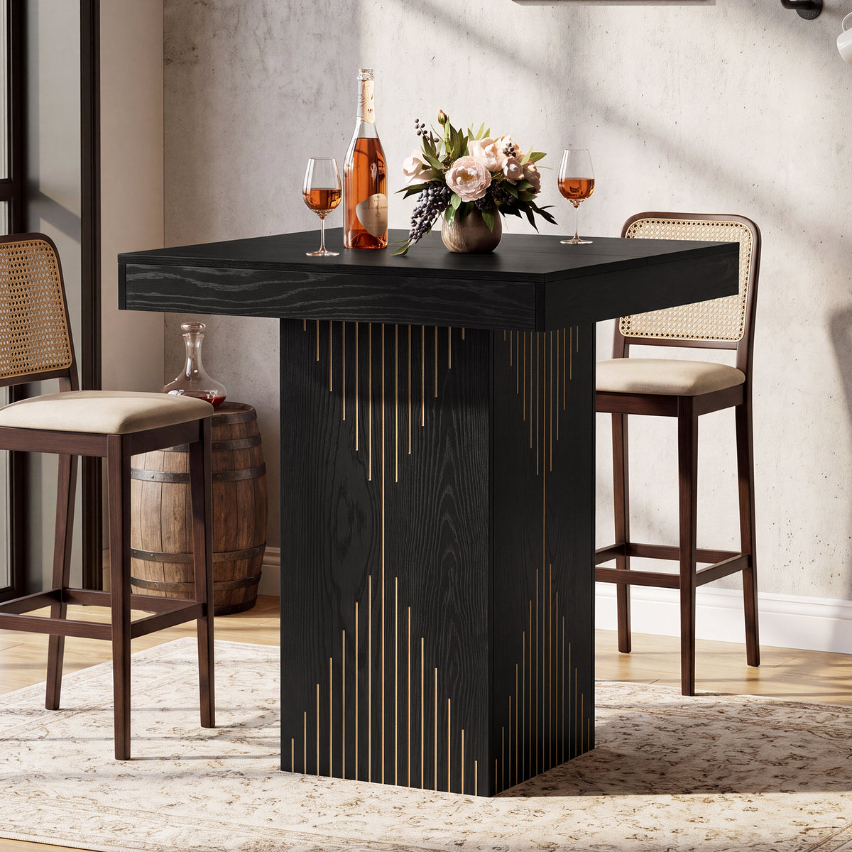 31.5 Inch Square Bar Height Table with Pedestal Base, High Top Dining Table for Kitchen and Home