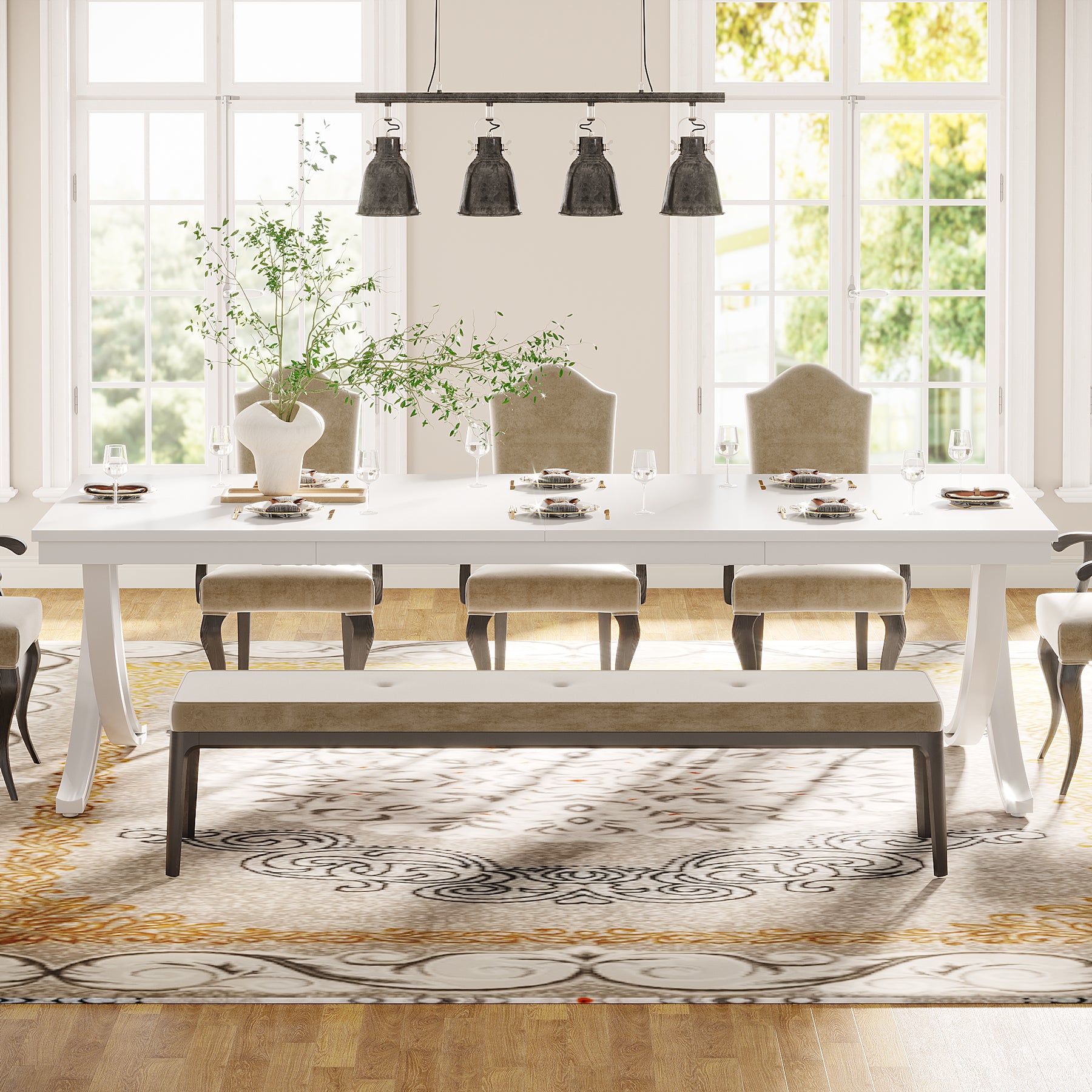 78-Inch Rectangular Dining Table for 6-8, Large Wood Farmhouse Table with Metal Legs