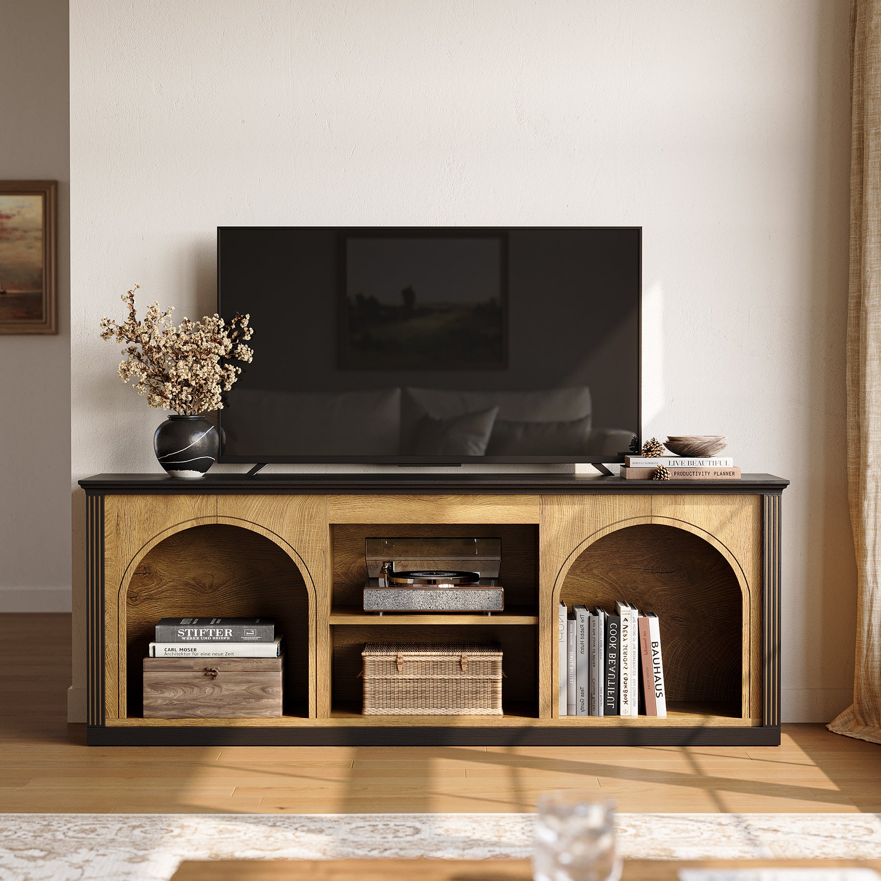 Tribesigns Modern TV Stand with Arched Shelves, Media Console for TVs up to 65 Inches in Living Room