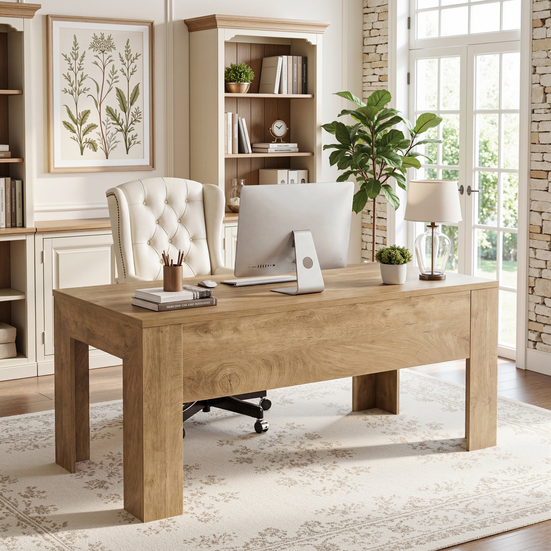 Tribesigns 63-Inch Modern Home Office Desk, Large Wooden Computer Desk for Study and Office