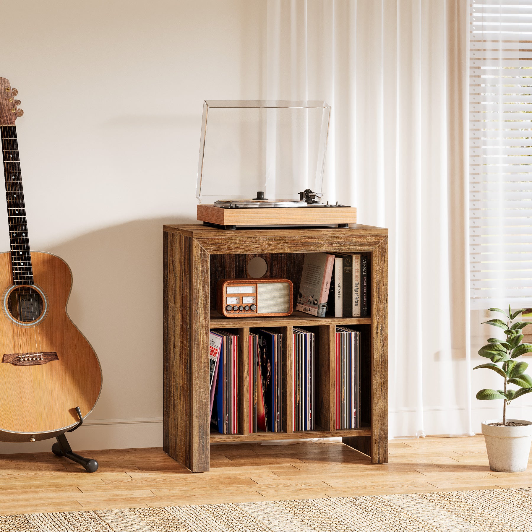 Tribesigns Industrial Record Player Cabinet with Wheels, Vinyl CD Media Storage Side Table