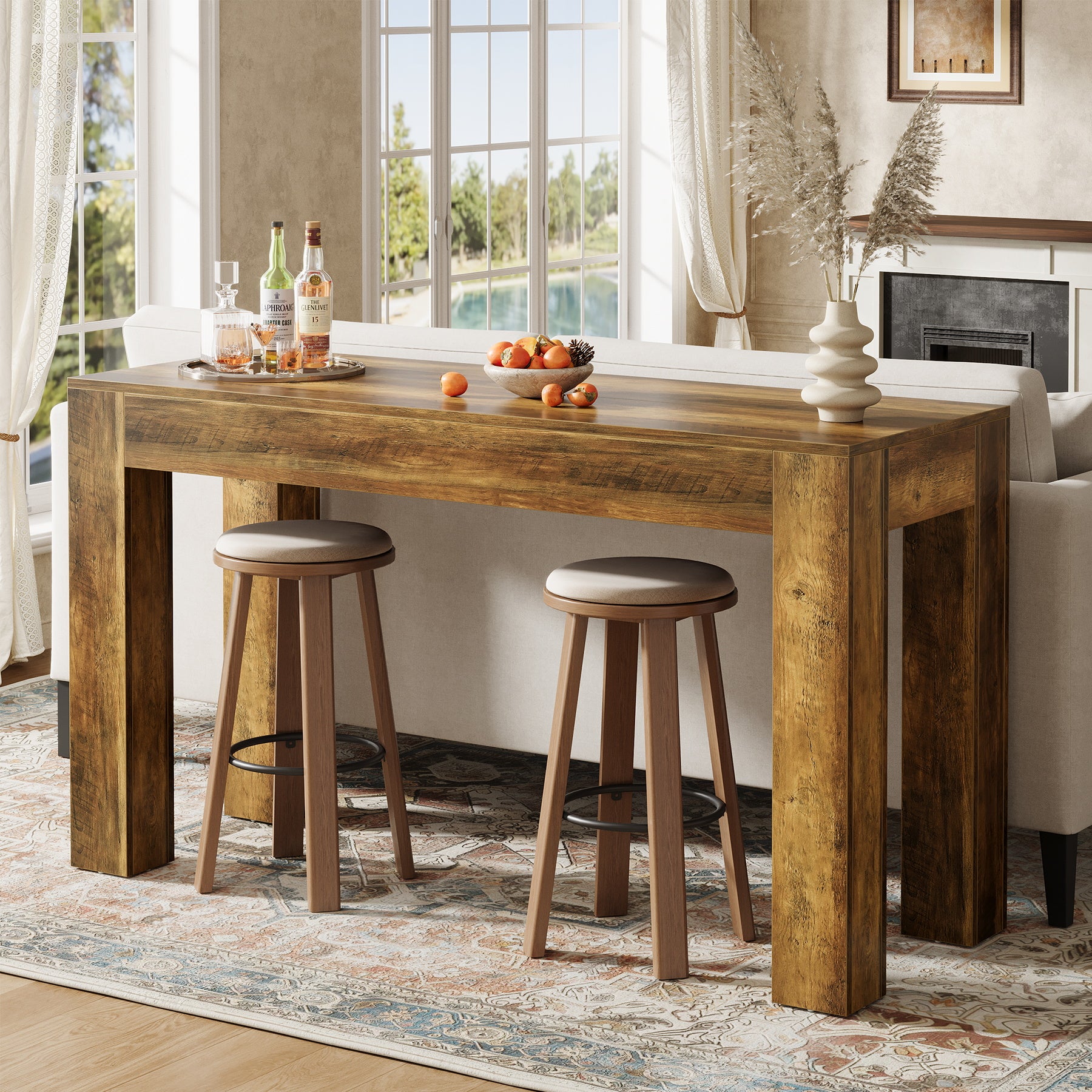 62.99-Inch Long Bar Table, Rectangular Counter Height Dining Table with 4 Sturdy Legs for Kitchen Home Bar