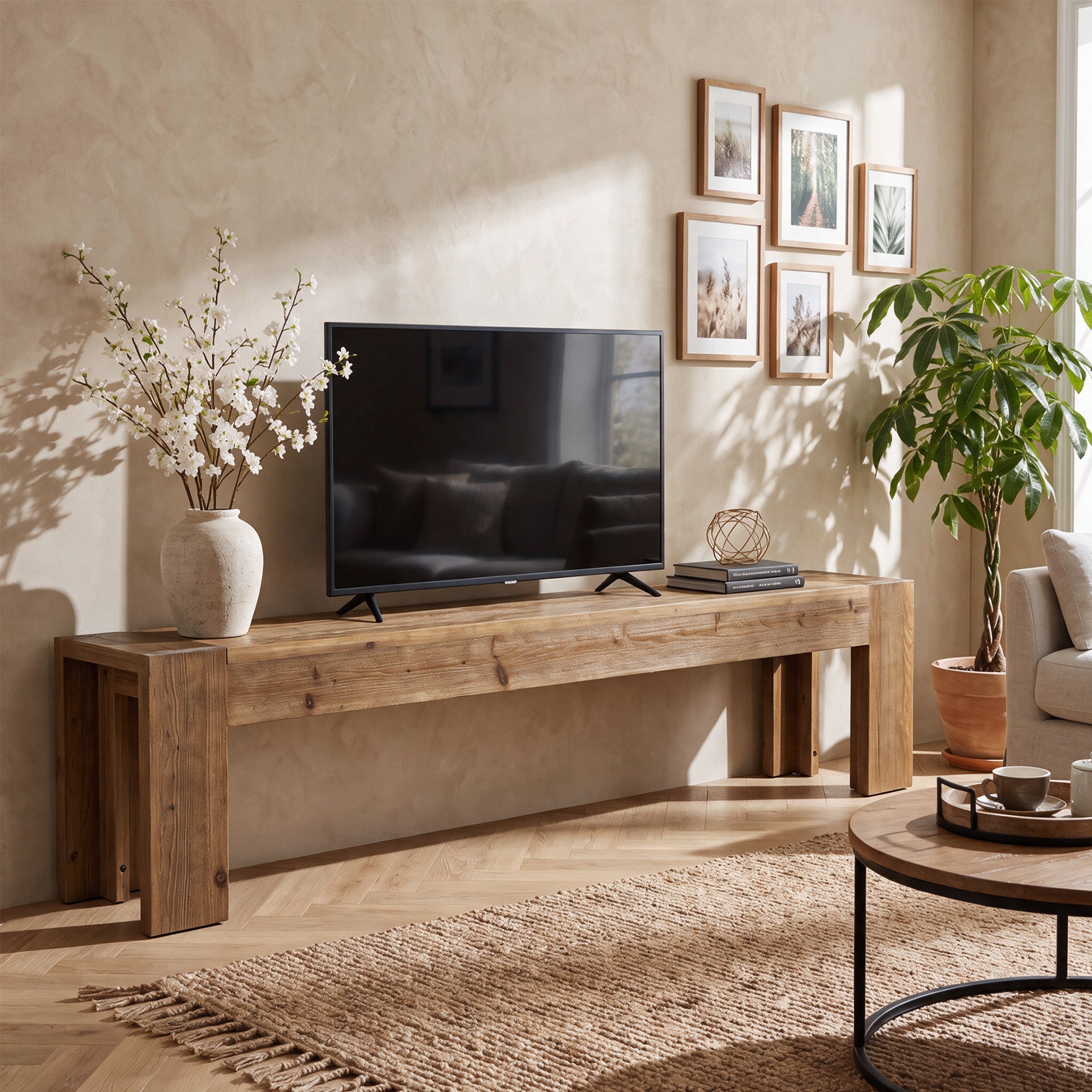 Tribesigns 70.87-Inch Solid Wood TV Stand, Extra Long Farmhouse Entertainment Center for Living Room