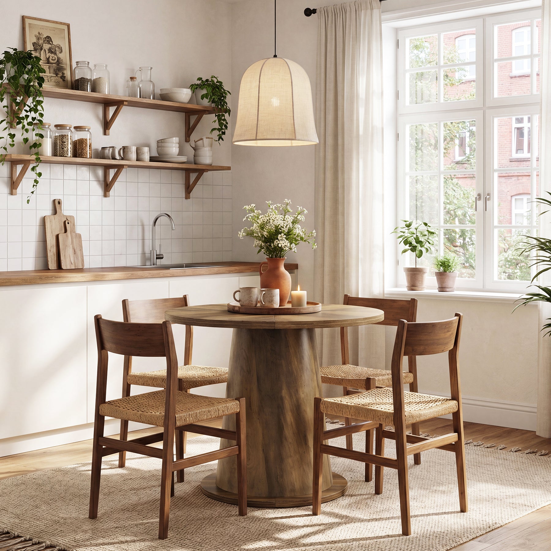 31.5-Inch Small Round Dining Table with Pedestal Base, Mid-Century Kitchen Table for 2 to 4 People