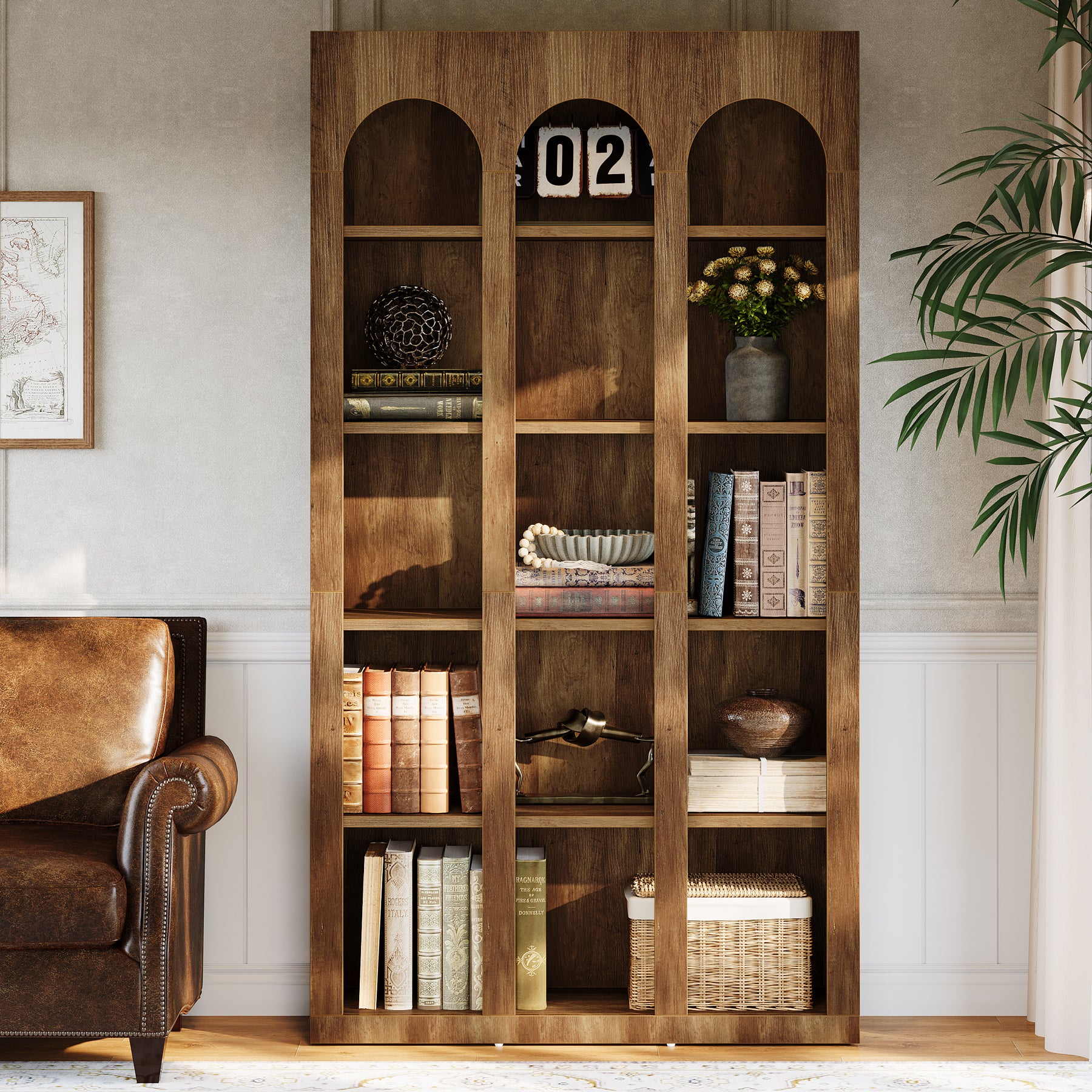 Tribesigns 70.87-Inch 5-Tier Arched Bookcase, Mid Century Modern Tall Bookshelf with Open Shelves for Home Office