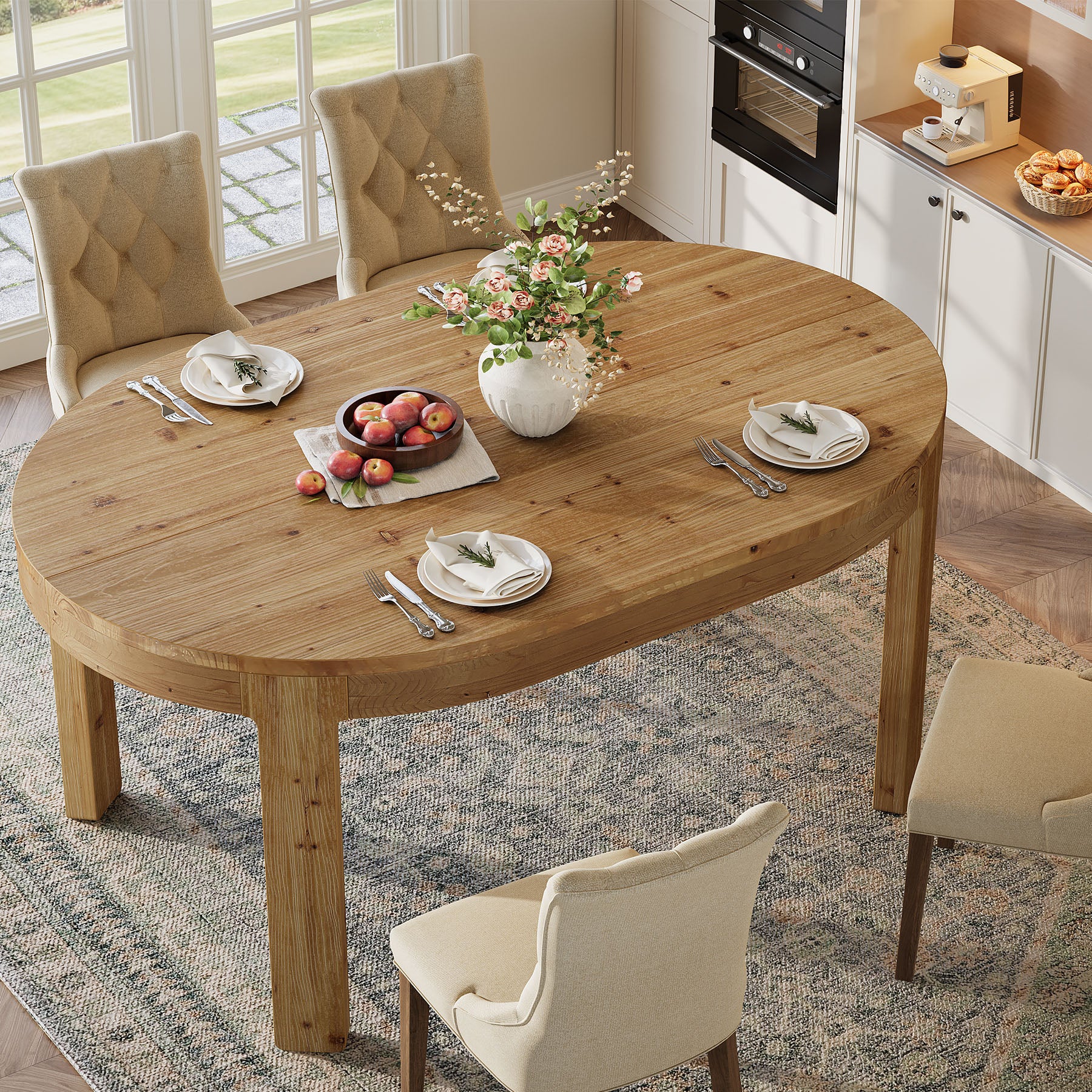 Tribesigns 55-Inch Farmhouse Oval Dining Table, Solid Wood Kitchen Table for 4 in Small Spaces