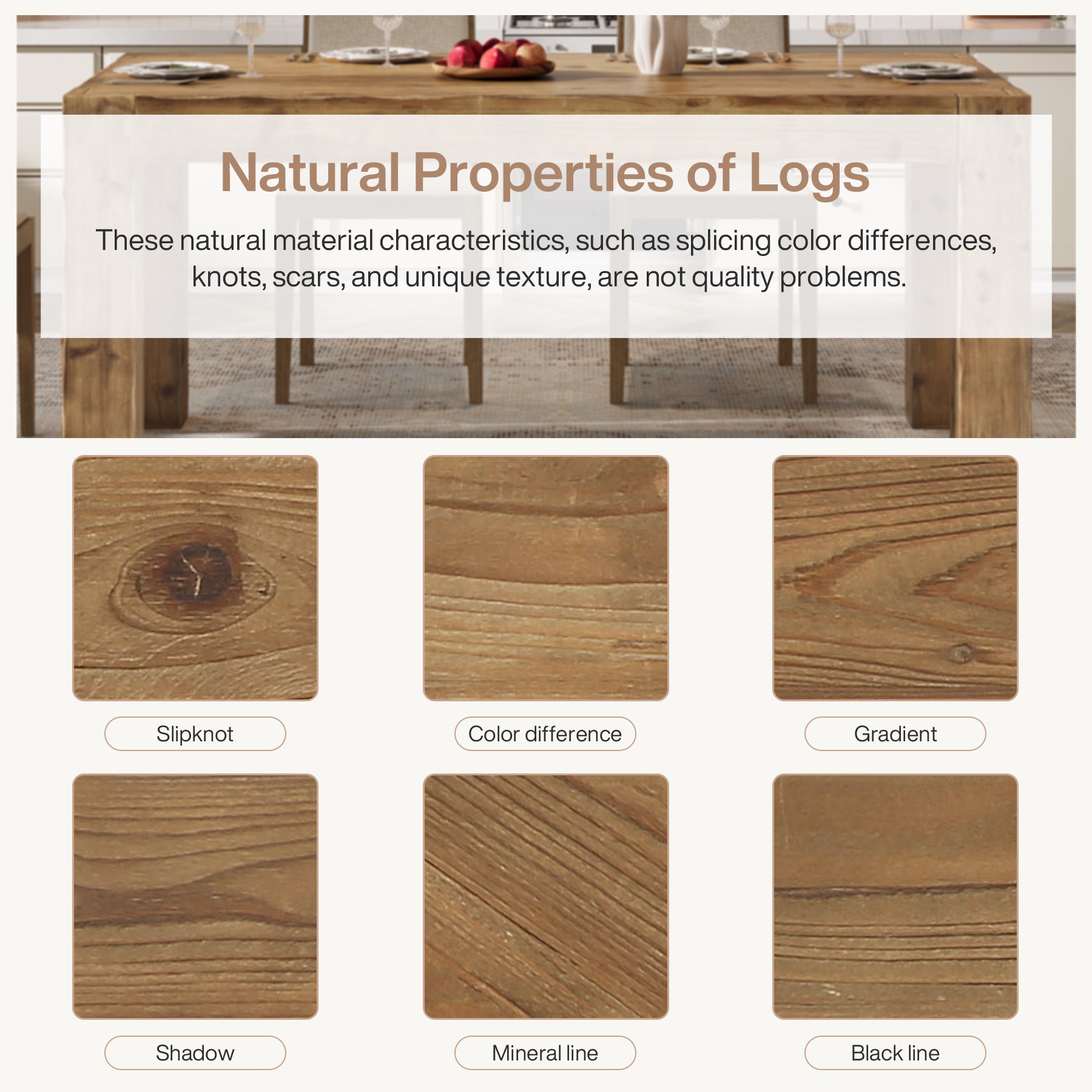 Tribesigns 63" Solid Wood Dining Table, Farmhouse Table for Dining Room (Only Table)