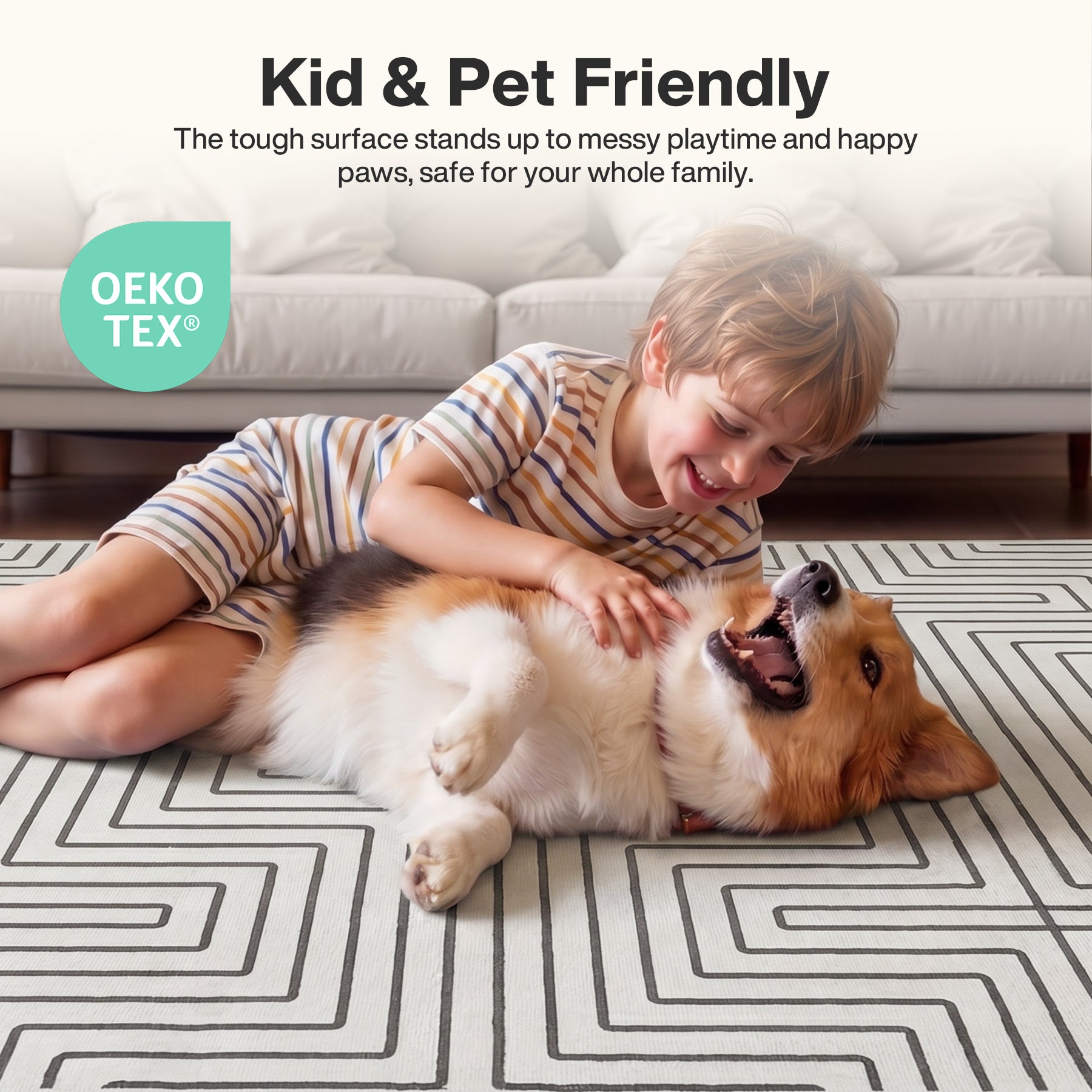 Tribesigns Geometric Low-Pile Rug, Non-Slip Backing, Machine Washable Up to 30°C, OEKO-TEX Certified