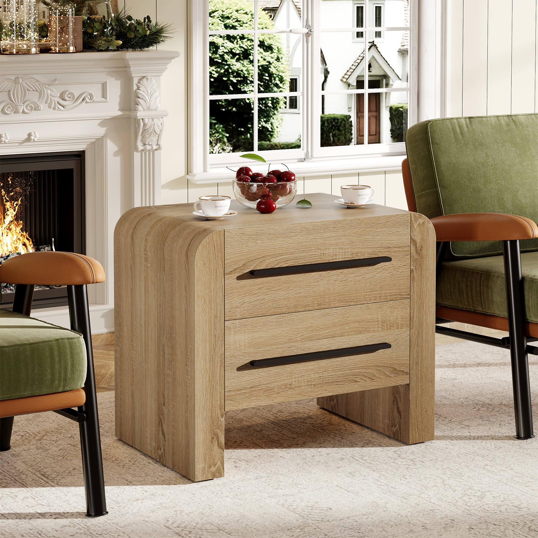 Tribesigns 27.55 Inch 2-Drawer Nightstand with Curved Edges, Modern Bedside Table for Bedroom
