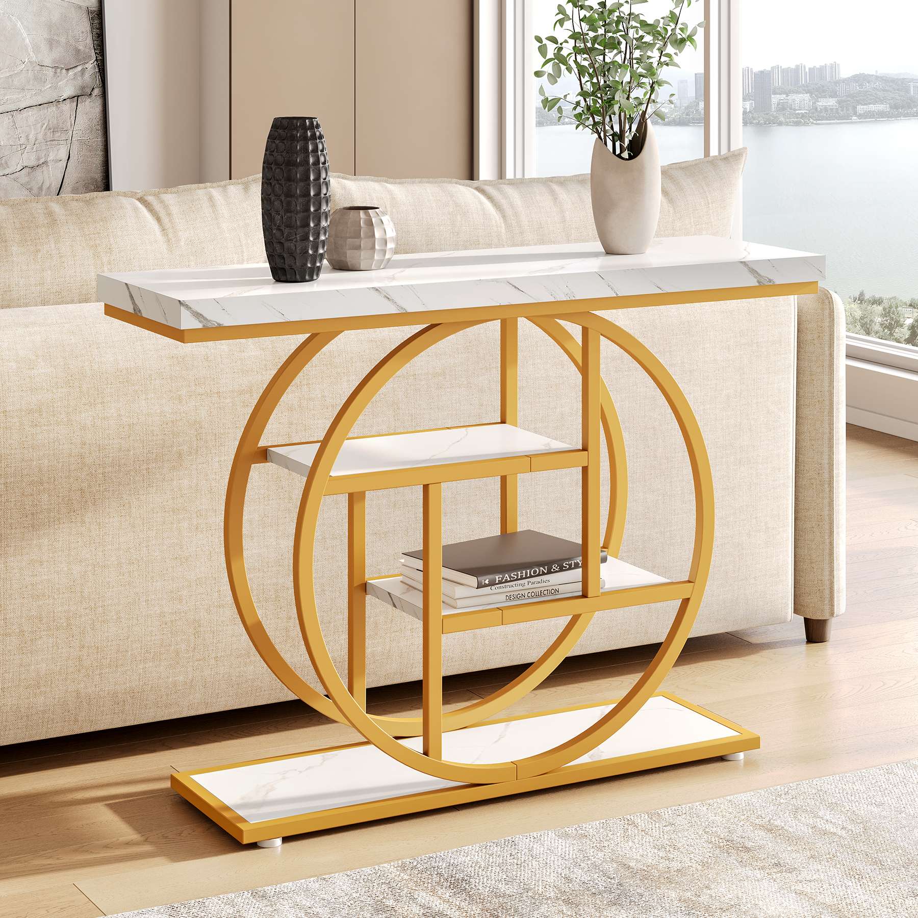 Tribesigns Industrial 4-Tier Sofa Table - 41.3" Console Table with Storage Shelves