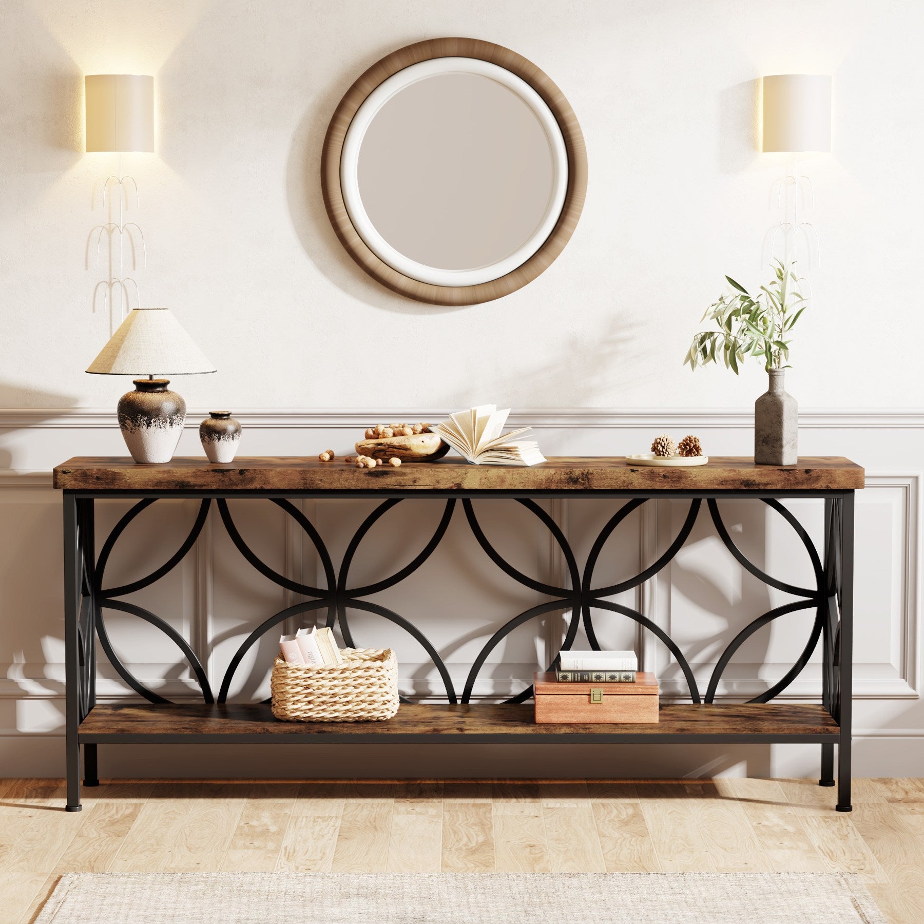 Tribesigns 63" Industrial Console Table, Narrow Sofa Table with Storage Shelf