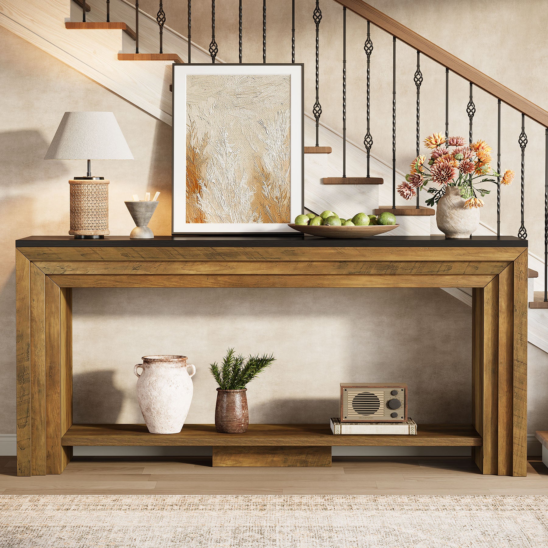 70.9-Inch Farmhouse Narrow Console Table with Storage, Wooden Sofa Table for Entryway
