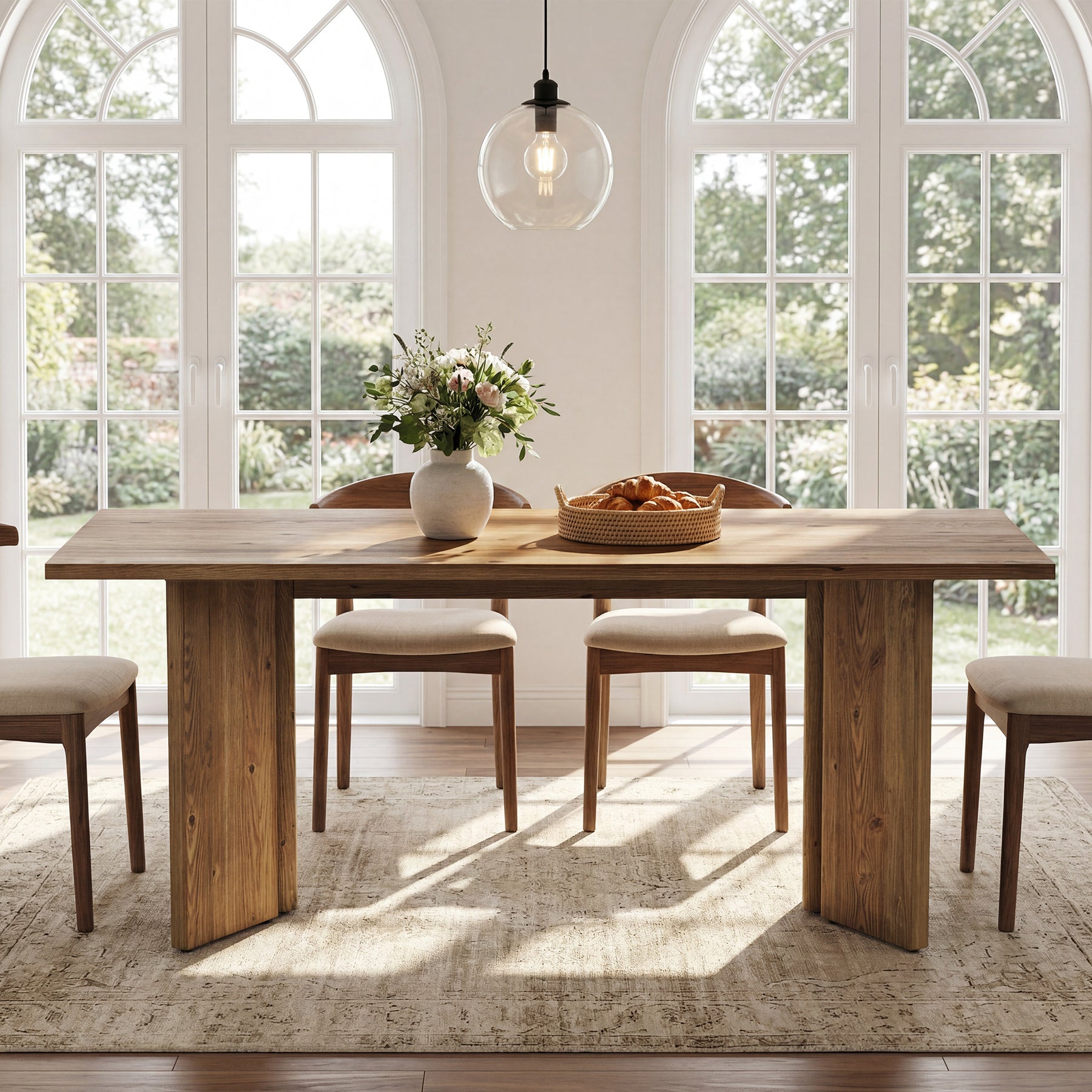 63-Inch Solid Wood Dining Table for 4-6 People with Clamp-Style Legs, Farmhouse Rectangular Kitchen Table