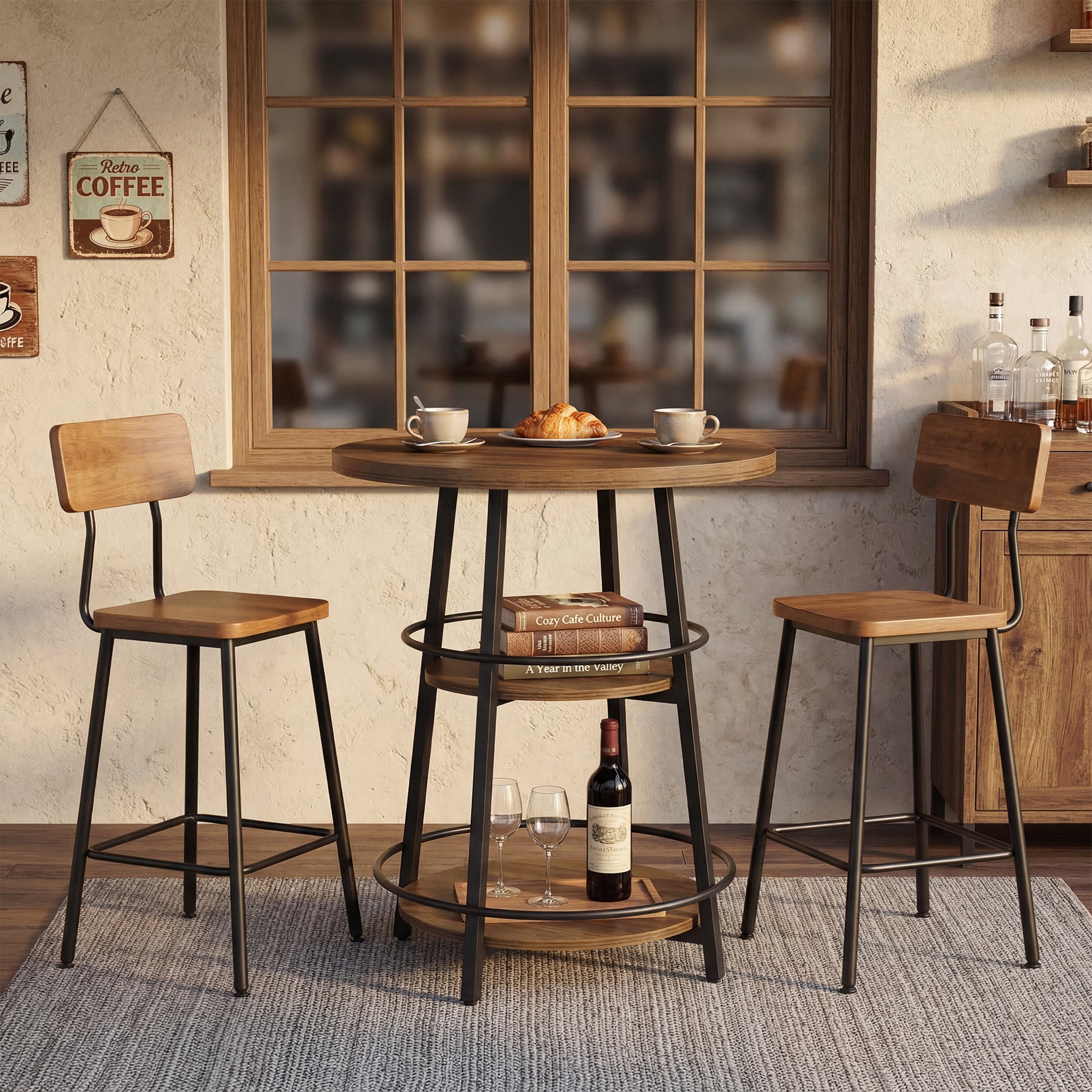 Tribesigns 35.4-Inch Round Bar Table, Counter Height Pub Table with Storage Shelves for Kitchen and Small Spaces