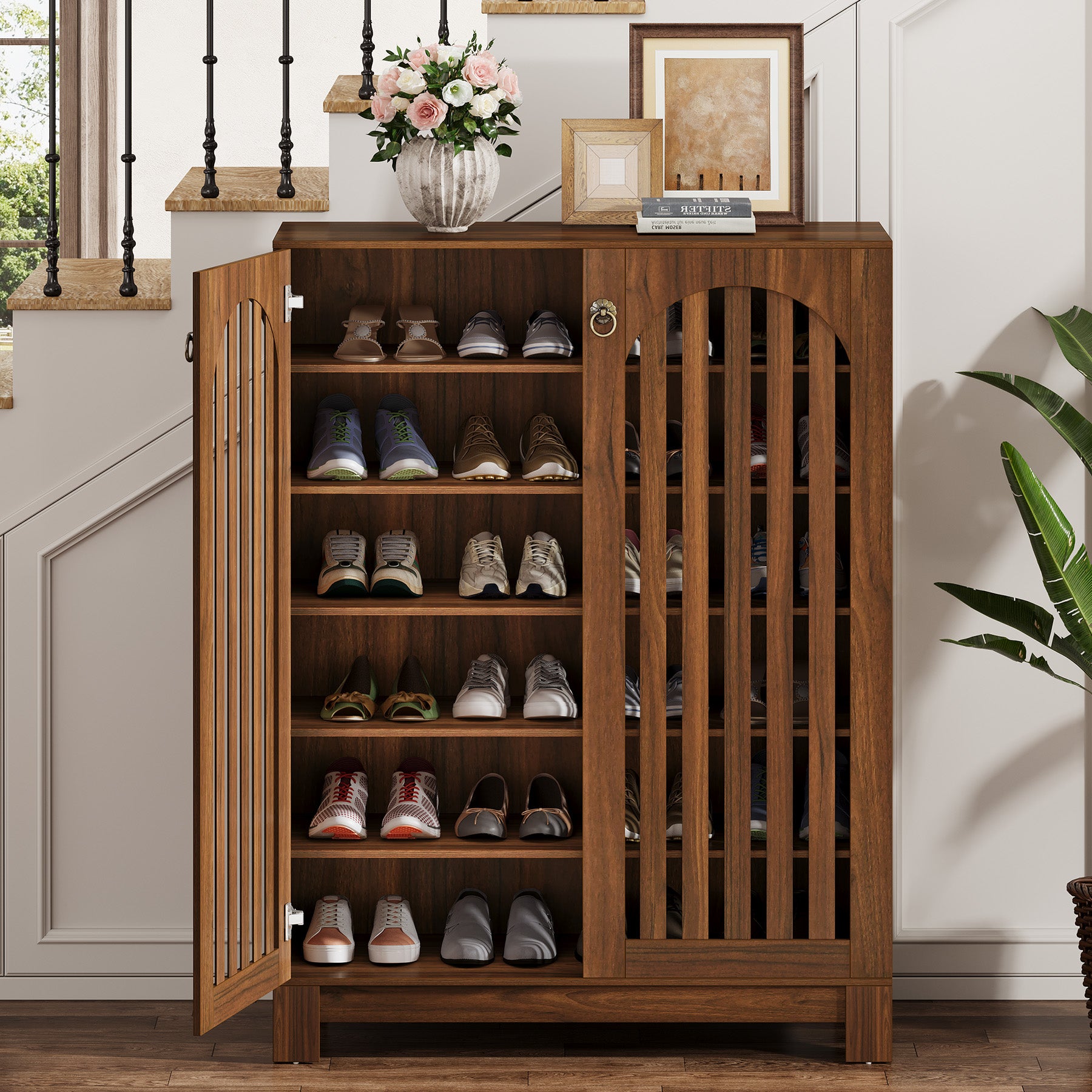 Tribesigns Shoe Cabinet with Airy Doors, 6-Tier Entryway Shoe Storage Rack Organizer with Adjustable Shelves for Living Room