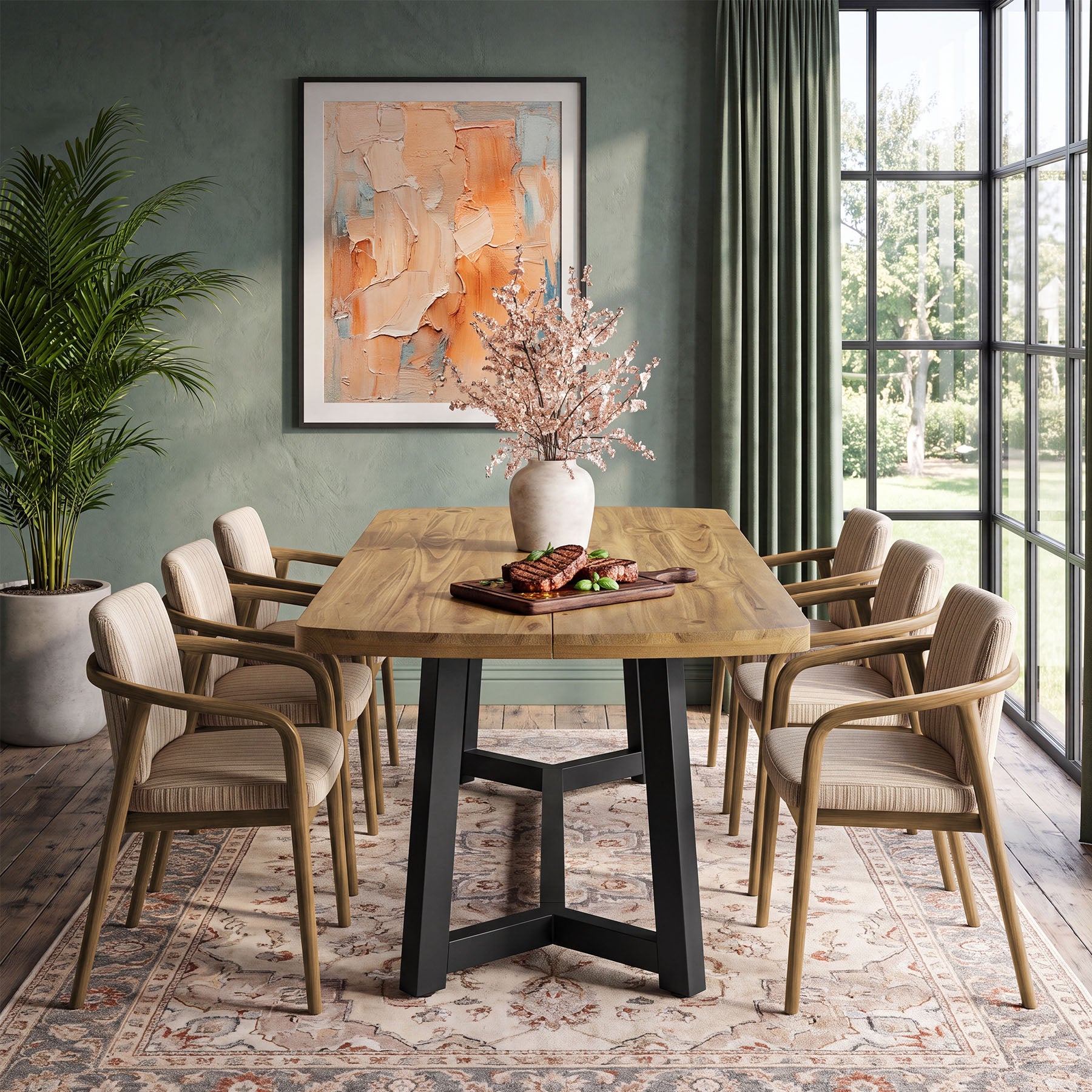 Tribesigns 63-Inch Solid Pine Wood Dining Table for 4-6, Industrial Farmhouse Kitchen Table