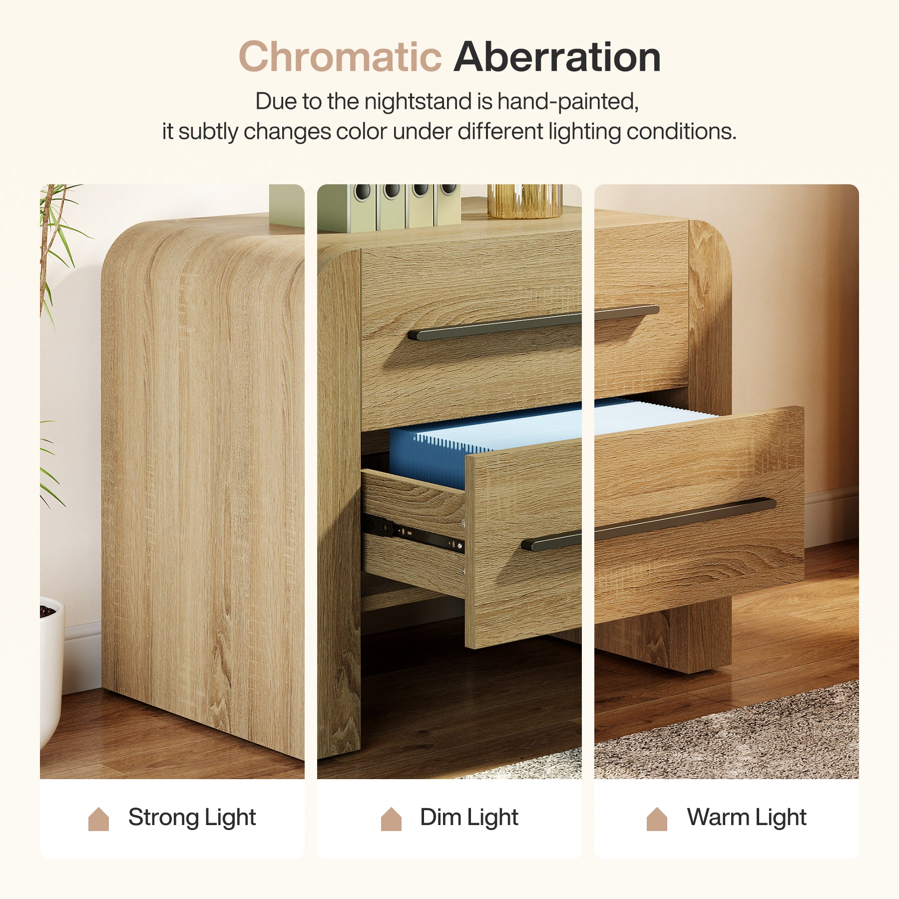 Tribesigns 27.55 Inch 2-Drawer Nightstand with Curved Edges, Modern Bedside Table for Bedroom