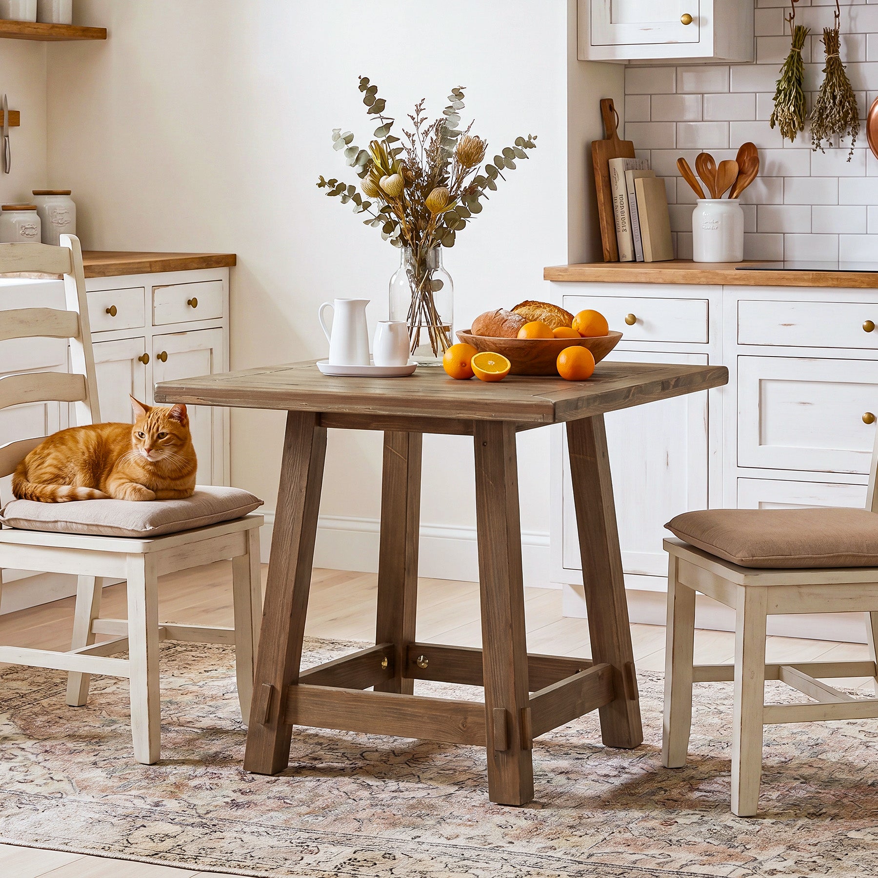 Tribesigns 31.49-Inch Solid Wood Square Dining Table for 4, Farmhouse Kitchen Table for Small Spaces