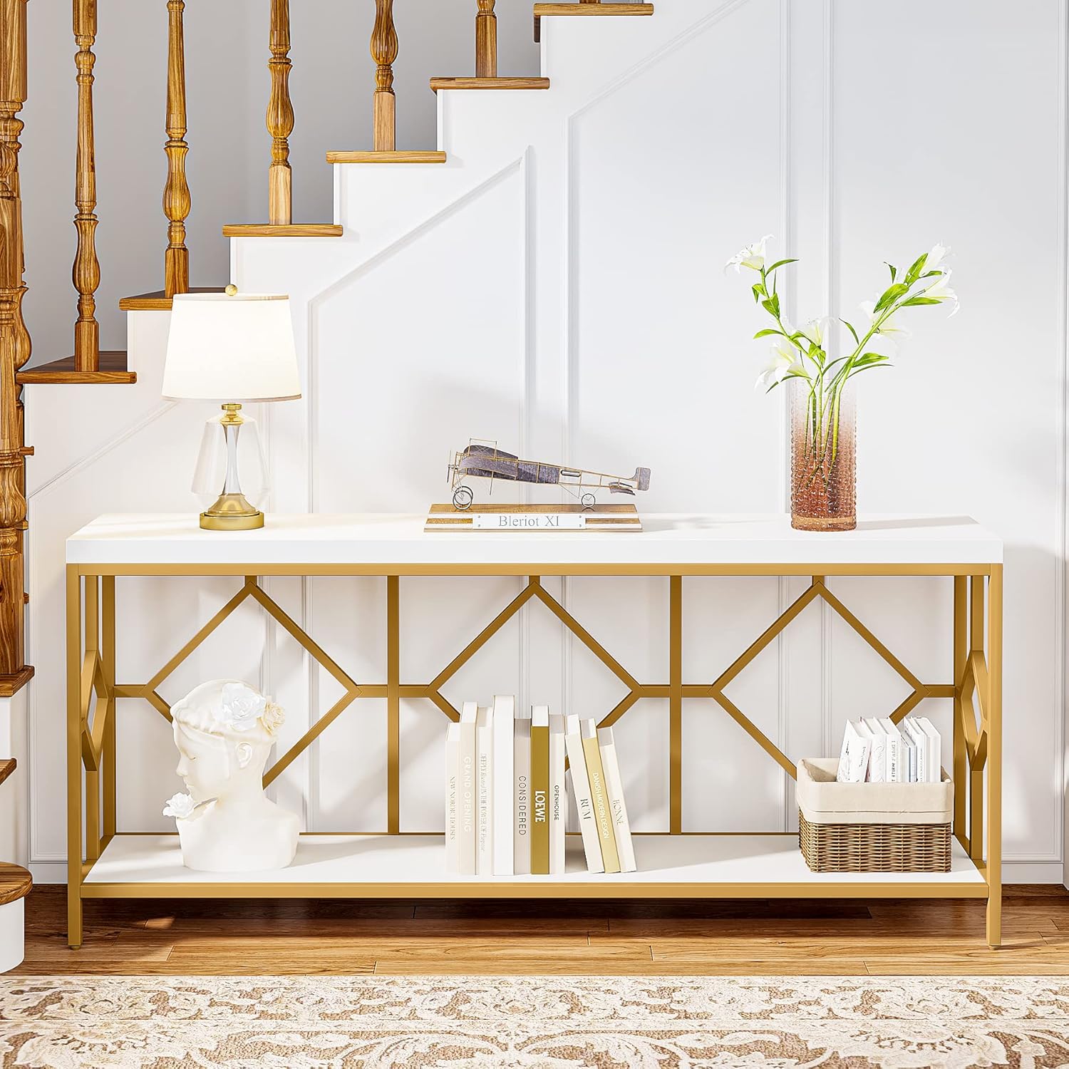 71" Extra Long Sofa Table - Narrow Console Table with Open Shelf for Behind Couch Storage